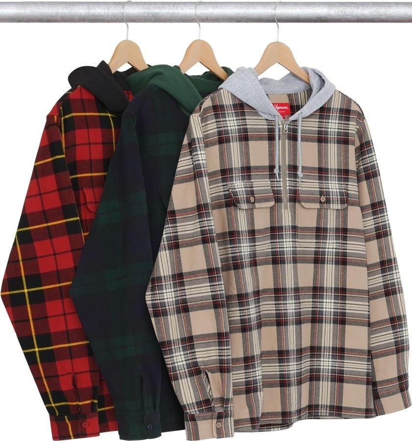 Supreme Hooded Plaid Half Zip Shirt - Red, Medium Size US M / EU 48-50 / 2 - 5 Thumbnail