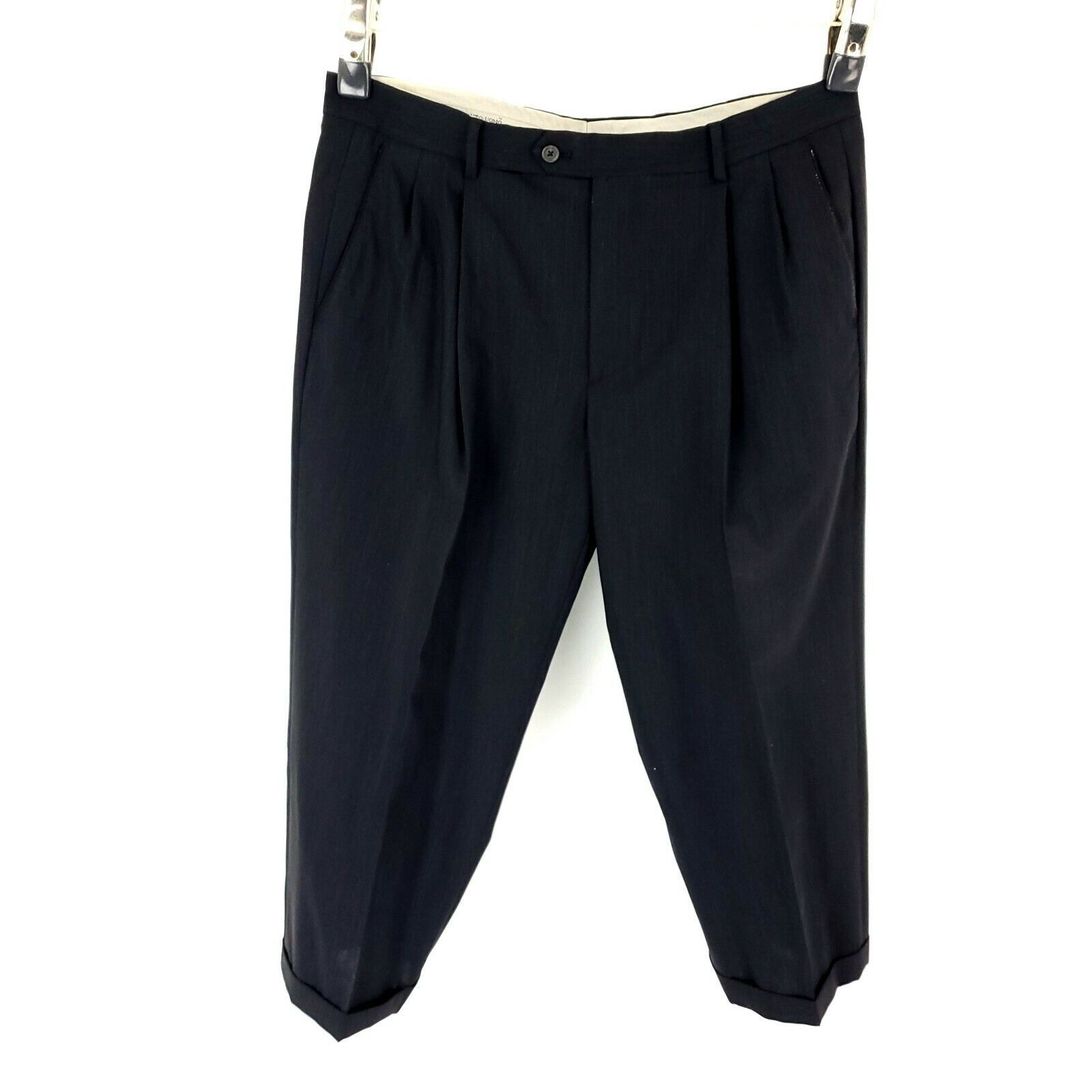 Pronto Uomo Pronto Uomo Wool Dress Pants 49/37 Gray Birdseye High Rise P Size 50L - 6 Thumbnail