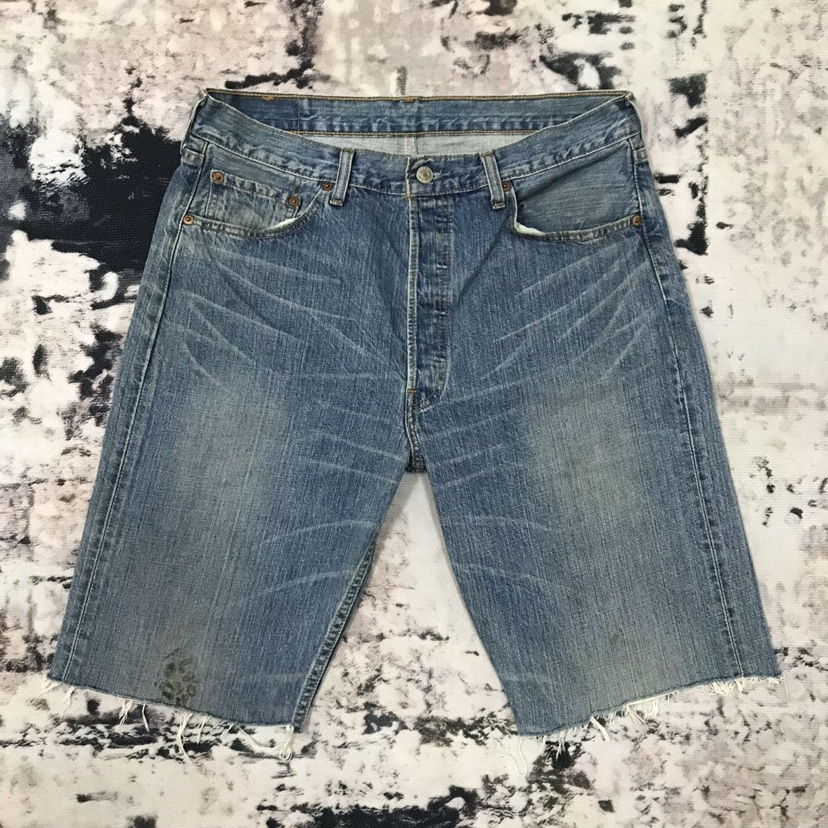 Vintage Levis 501 Button Up Distressed Denim Jeans Short