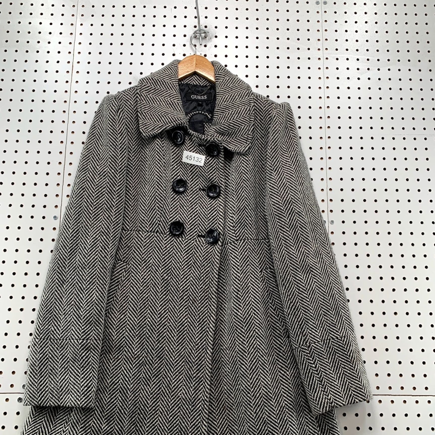Guess VINTAGE GUESS Wool Tweed Coat Womens XL Gray Herringbone Double Breasted Y2K Coat Womens XL Gray Herringbone Size XL / US 12-14 / IT 48-50 - 2 Thumbnail