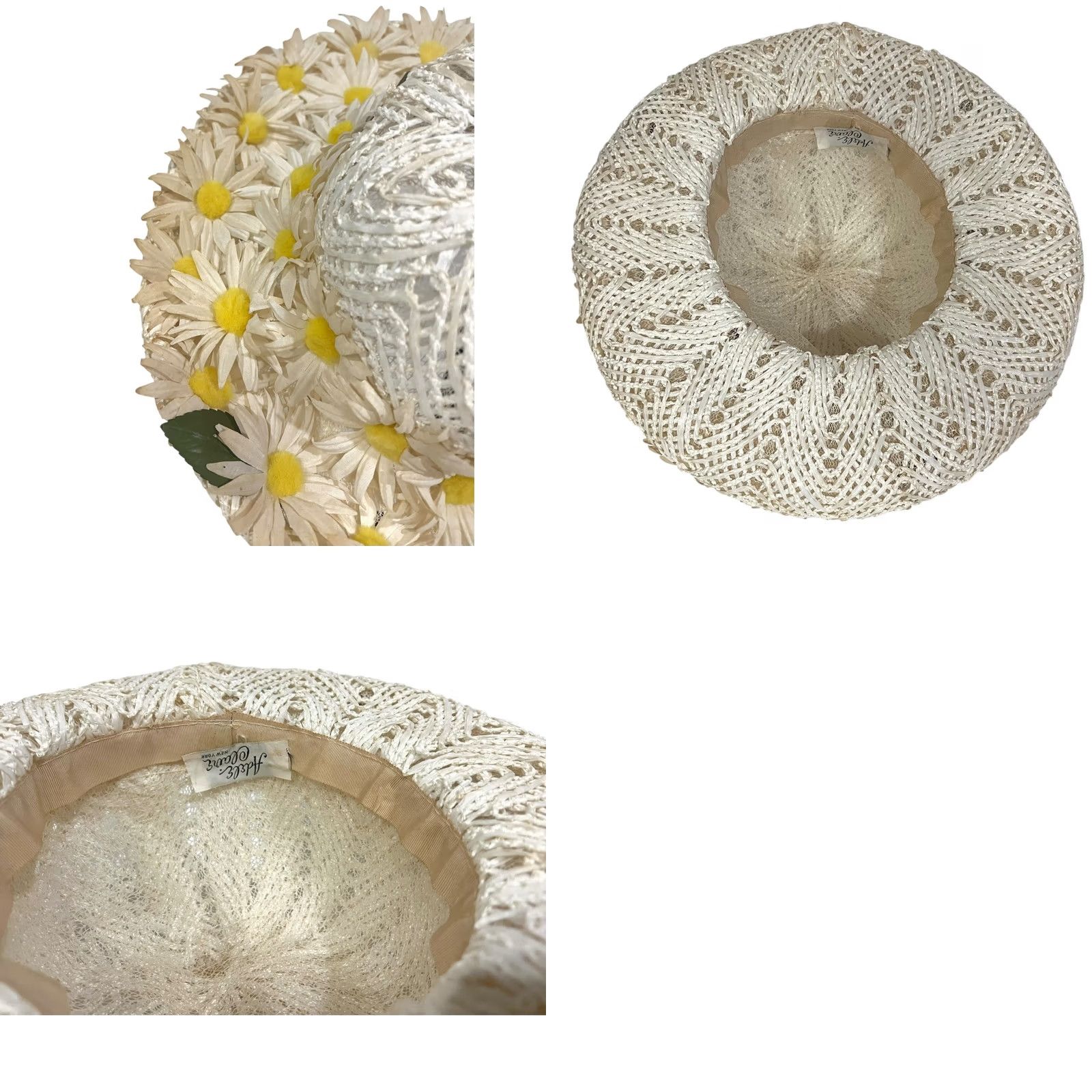 Vintage VINTAGE Adele Claire Hat Women’s Daisies Wide Brim 3D Flowers White Yellow One Size Spring Summer Party/Cocktail Womens Size ONE SIZE - 8 Thumbnail