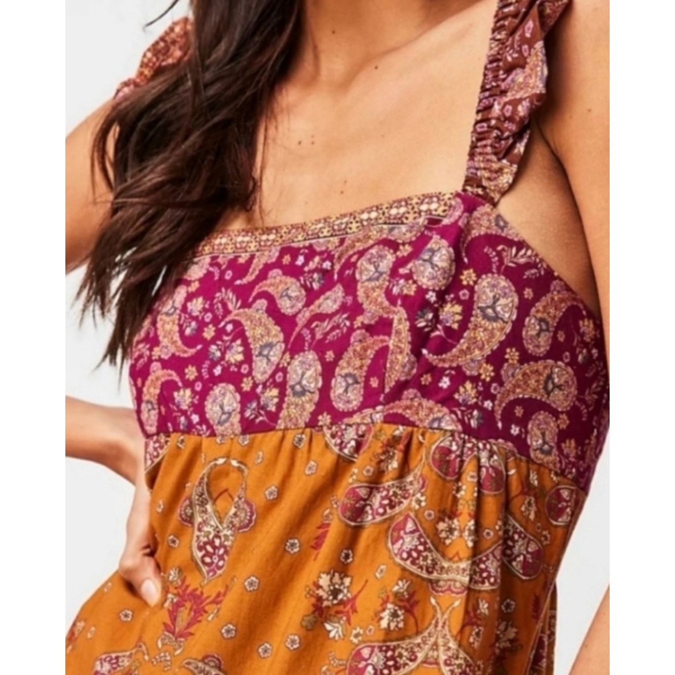 Free People New FREE PEOPLE Bali Albright Jumpsuit $148 SMALL Gold Combo Size 28" / US 6 / IT 42 - 2 Thumbnail