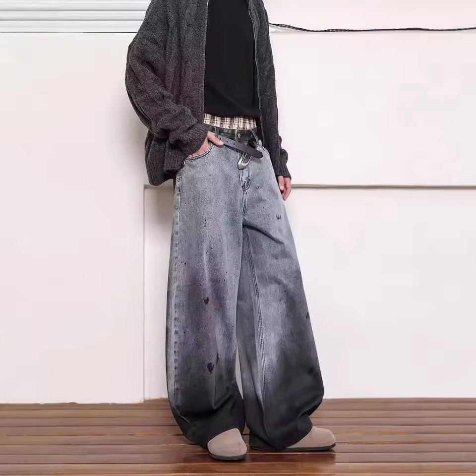 Jean Bleached Denim Jeans | Wide-Leg | Distressed Wash Size US 29 - 4 Thumbnail