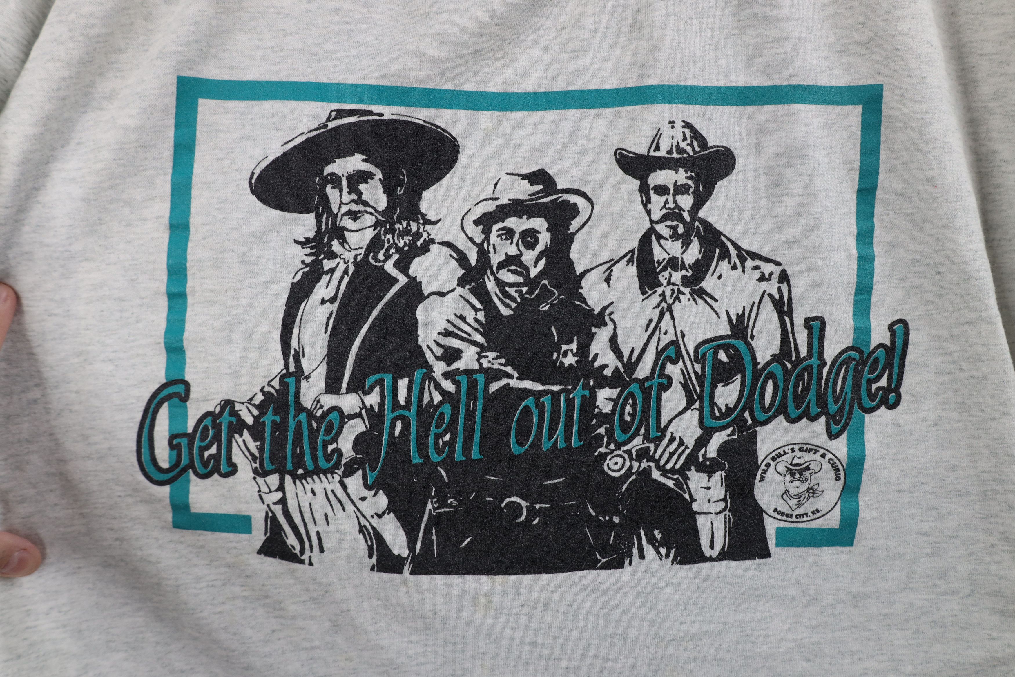 Vintage Vintage 90s Streetwear The Hell Out of Dodge Cowboy T-Shirt Size US XL / EU 56 / 4 - 4 Thumbnail