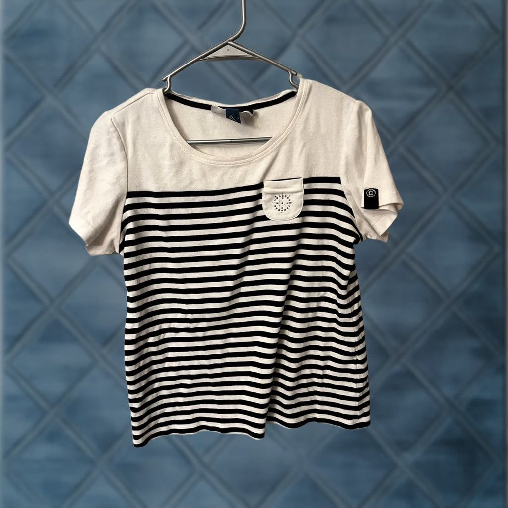 Vintage Karen Scott Striped T-Shirt PL Blue White Round Neck Long Sleeve Women Size L / US 10 / IT 46 - 1 Thumbnail