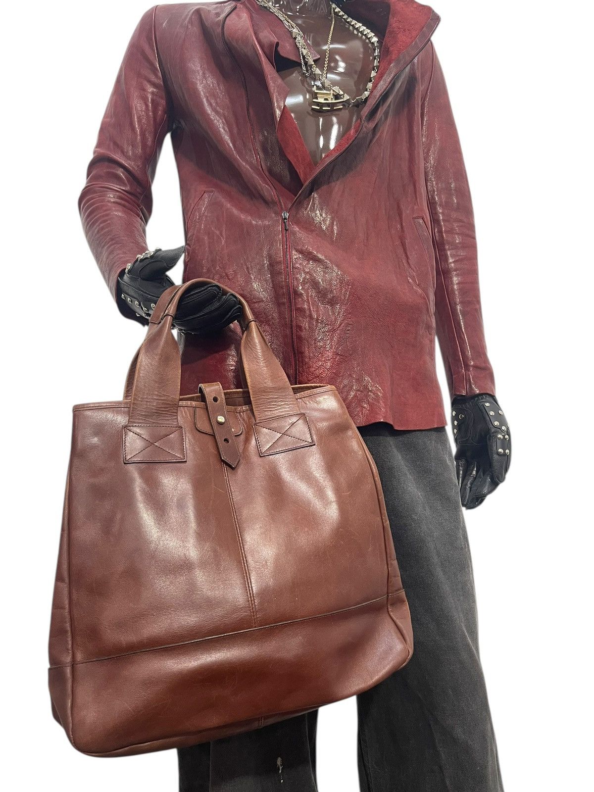 Leather Full Leather Patina Vtg Message Japan Tote Bag 2🟩1 Size ONE SIZE - 1 Thumbnail