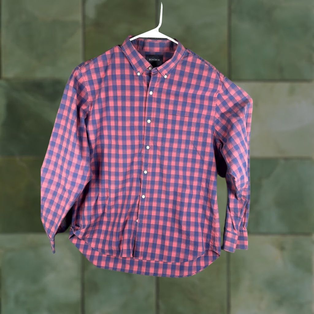 Bonobos Bonobos Shirt Mens 2XL Red Blue Plaid Slim Fit Button Front Long Sleeve Size US XXL / EU 58 / 5 - 1 Thumbnail