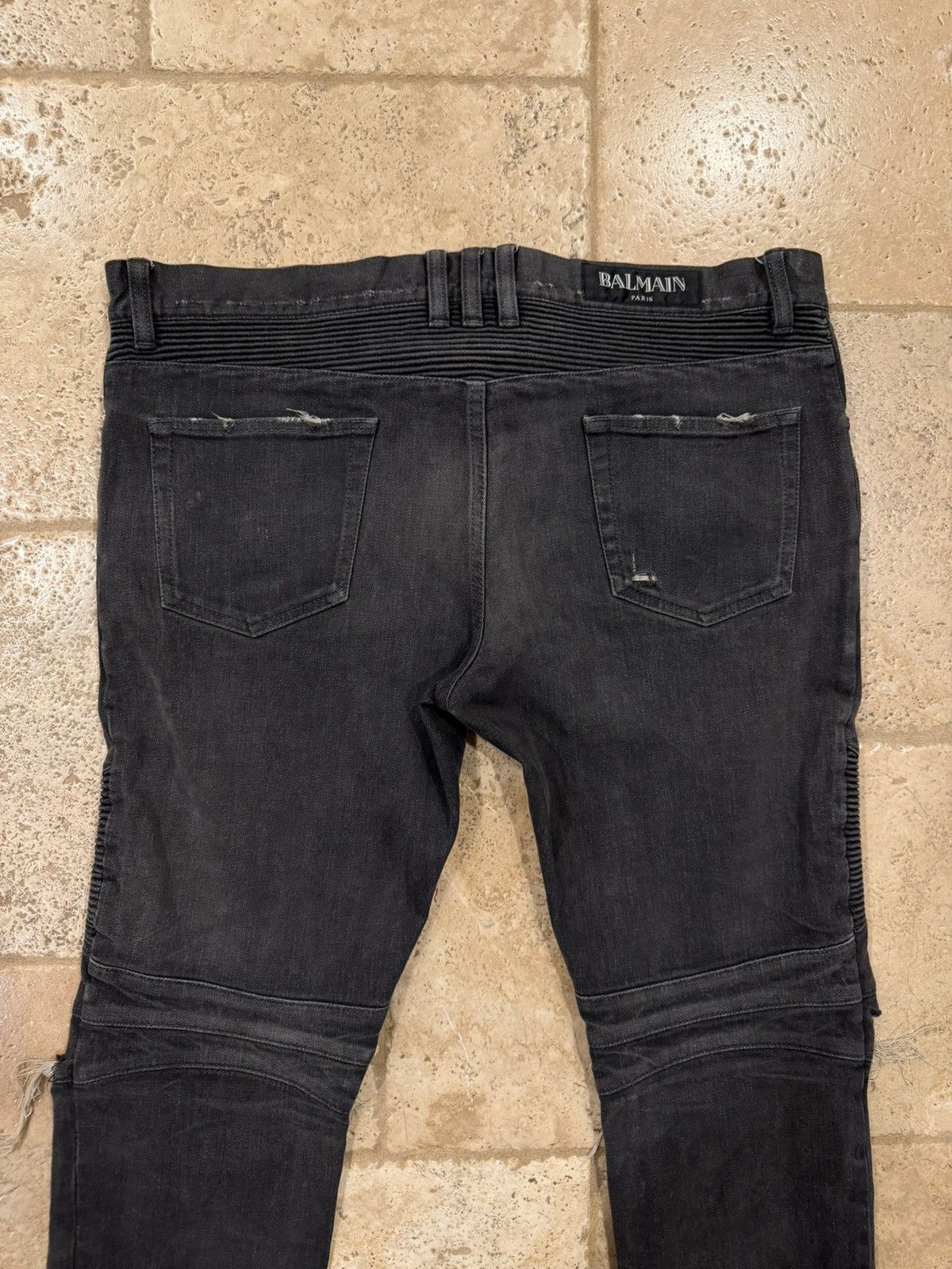 Balmain Balmain Moto Biker Distressed Stone Dark Gray Denim Jeans Size US 36 / EU 52 - 7 Thumbnail