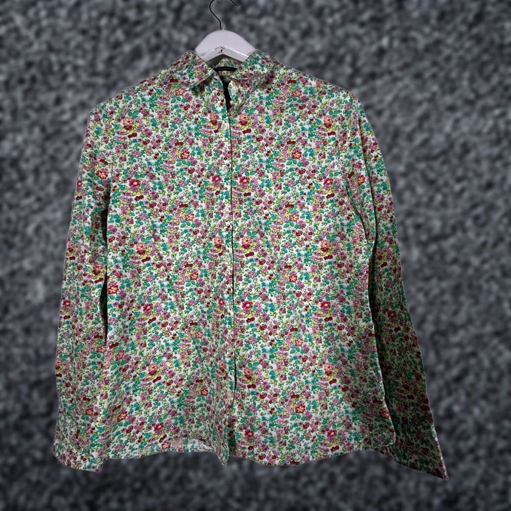 Lands' End Lands' End Womens Button-Down Shirt Floral No Iron Supima Cotton Size 6 Green Size M / US 6-8 / IT 42-44 - 1 Thumbnail