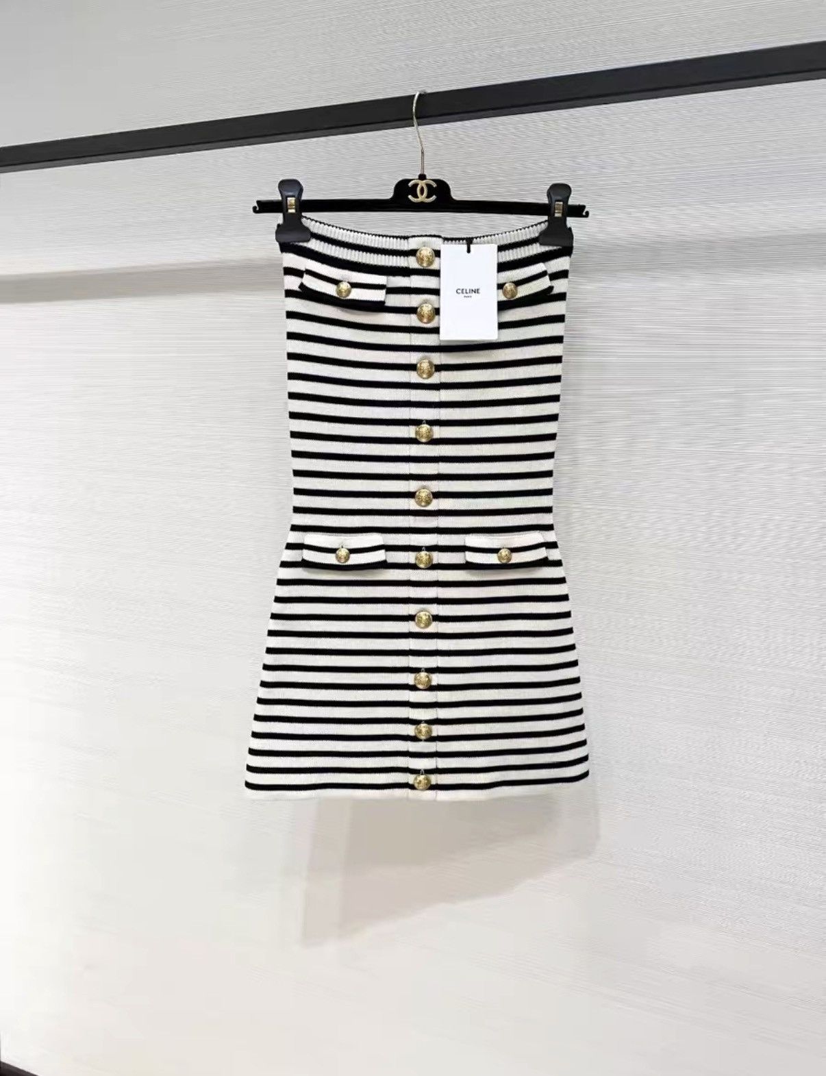 Celine Celine Striped Knit Bustier Dress with Gold Buttons J33 Size XS / US 0-2 / IT 36-38 - 1 Thumbnail