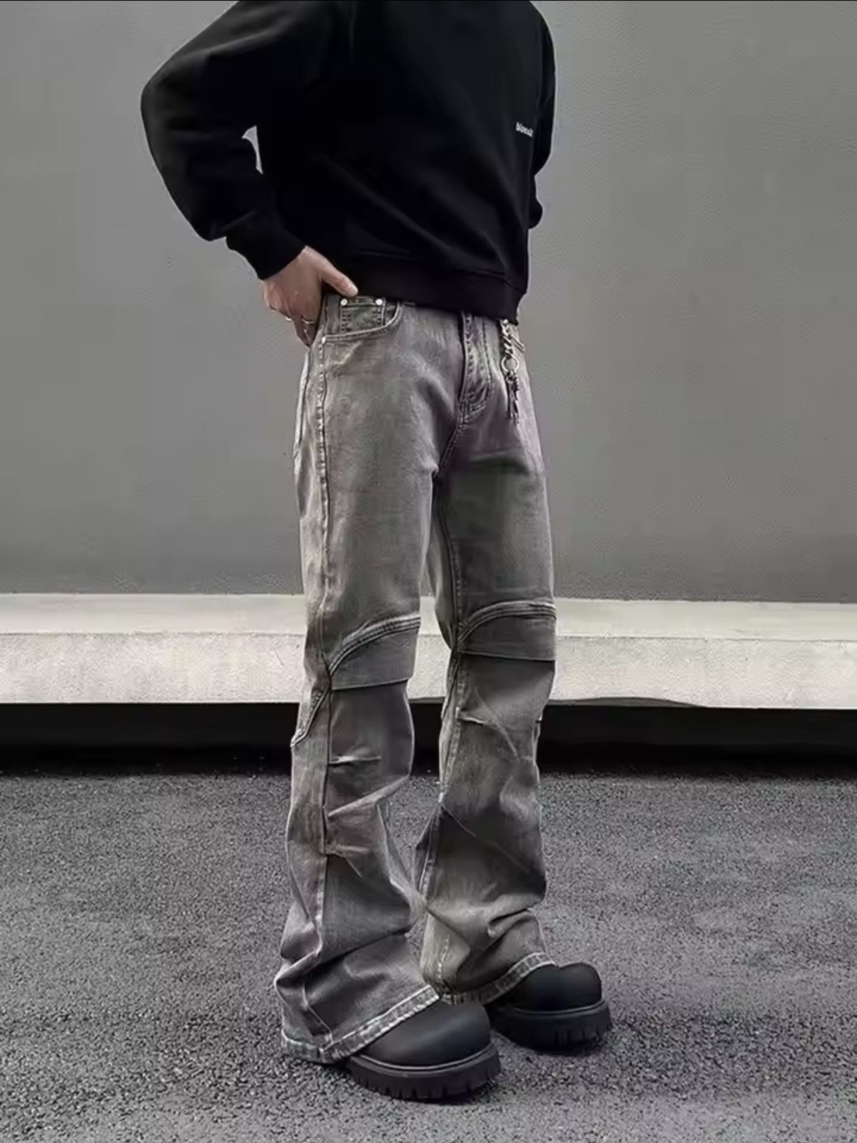 Denime × Japanese Brand × Vintage Ropa Y2K Streetwear Vintage Grey Pleated Flare Jeans Pants Size US 27 - 5 Thumbnail