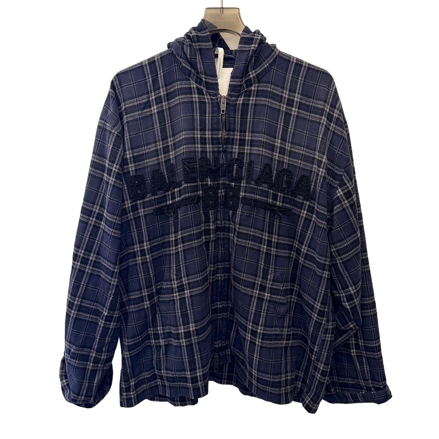 Balenciaga BALENCIAGA BLUE FLANNEL PLAID PADDED SHIRT PUFFER