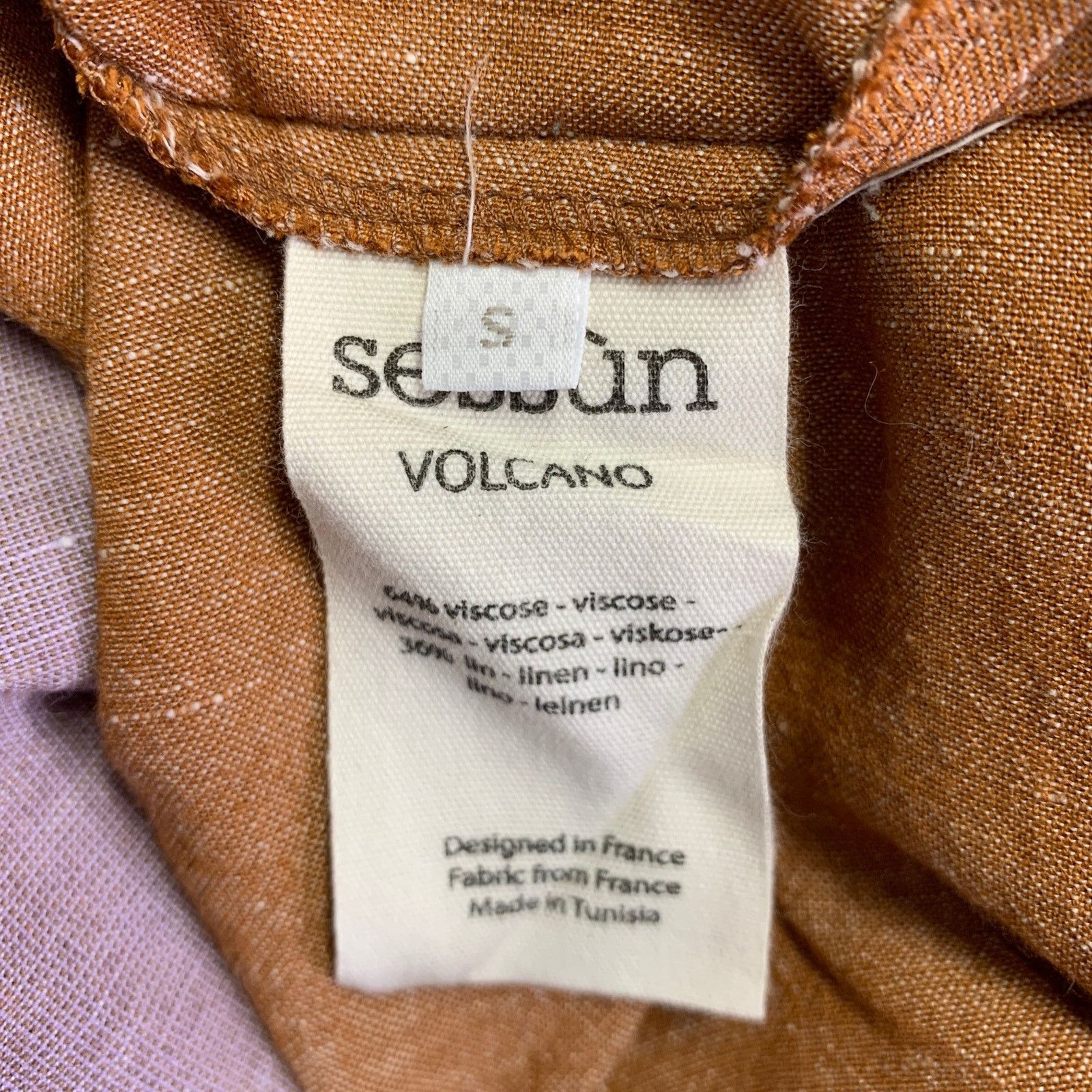 Other S Blue Purple Brown Linen Viscose Color Block Ruched Shirt Size S / US 4 / IT 40 - 5 Thumbnail