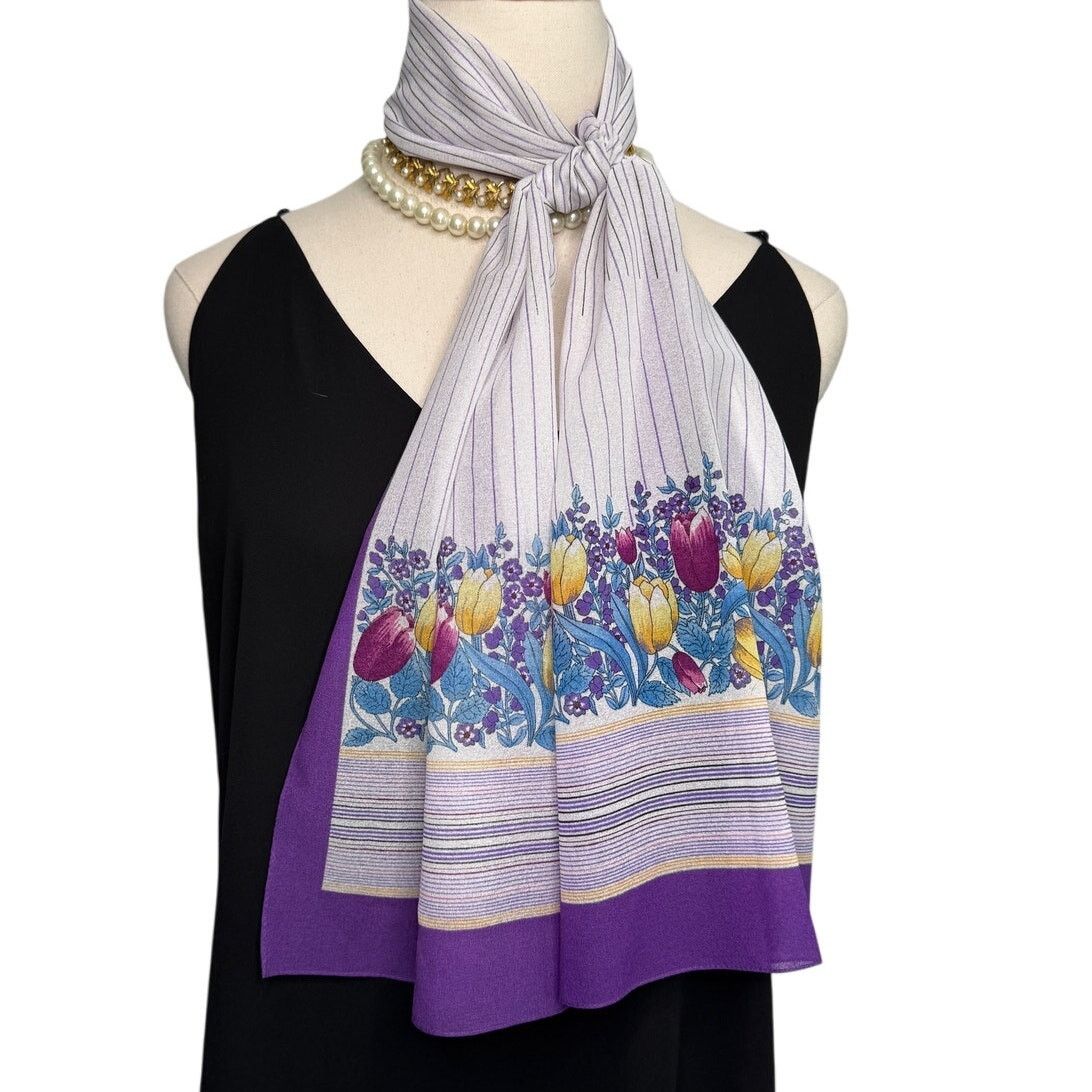 Saint Michael × Vintage St. Michael vintage chiffon tulip stripe scarf purple 11x54" Size ONE SIZE - 1 Thumbnail