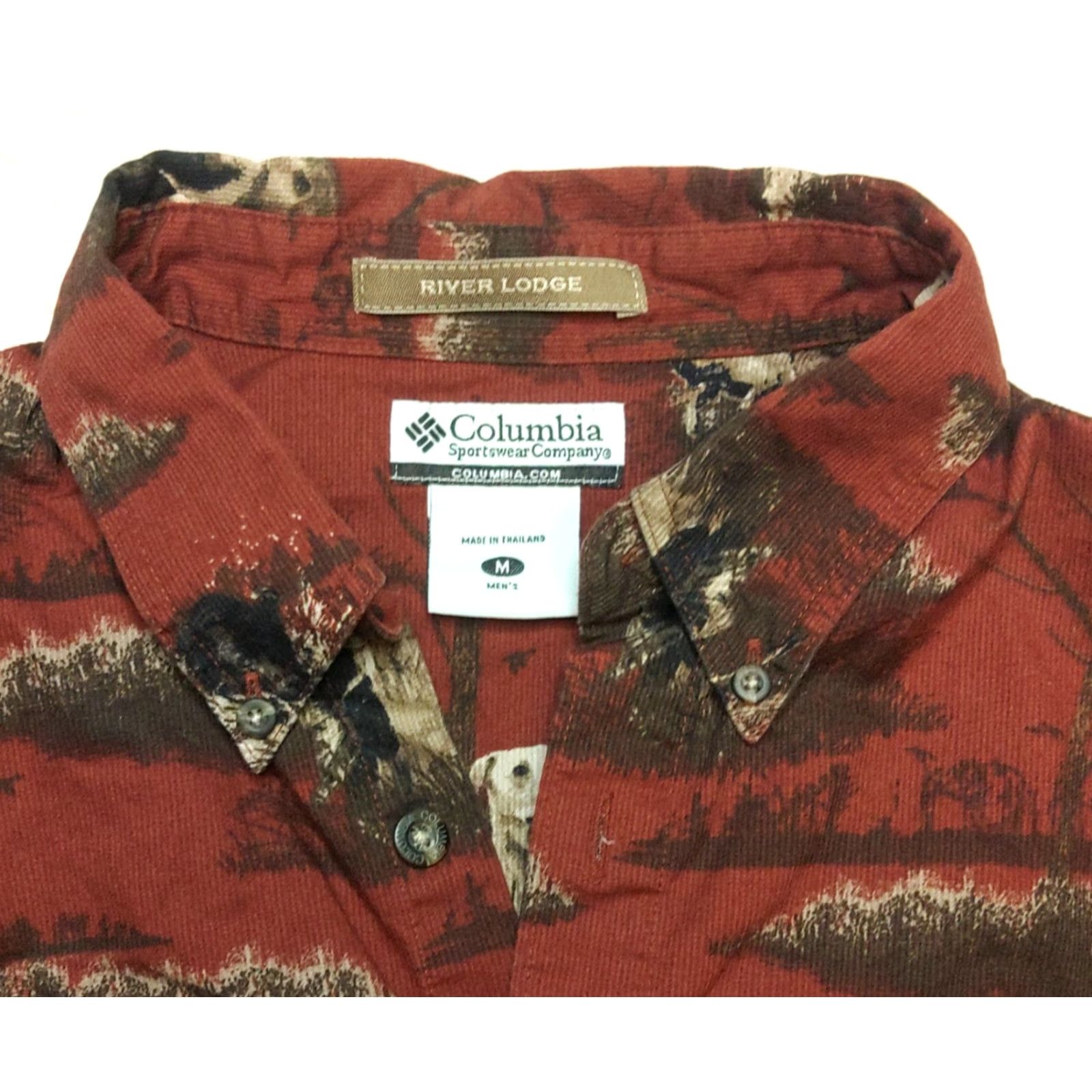 Vintage Columbia River Lodge Shirt Mens M Rust Red Corduroy Button-Down Dog Hunting Animal Print Size US M / EU 48-50 / 2 - 6 Thumbnail