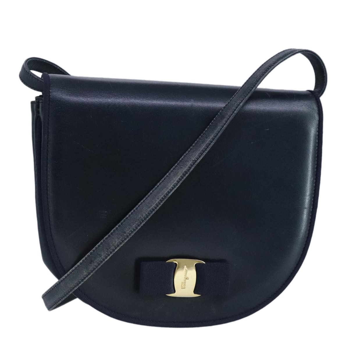 Salvatore Ferragamo Vara Navy Leather Shoulder Bag (Pre-Owned) Size ONE SIZE - 1 Thumbnail