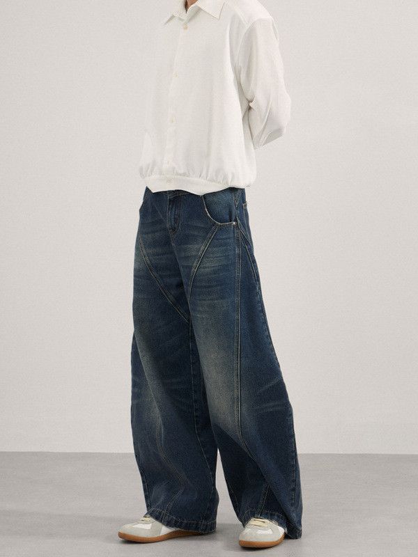 Japanese Brand American street curved wash straight leg patchwork jeans Size US 32 / EU 48 - 4 Thumbnail
