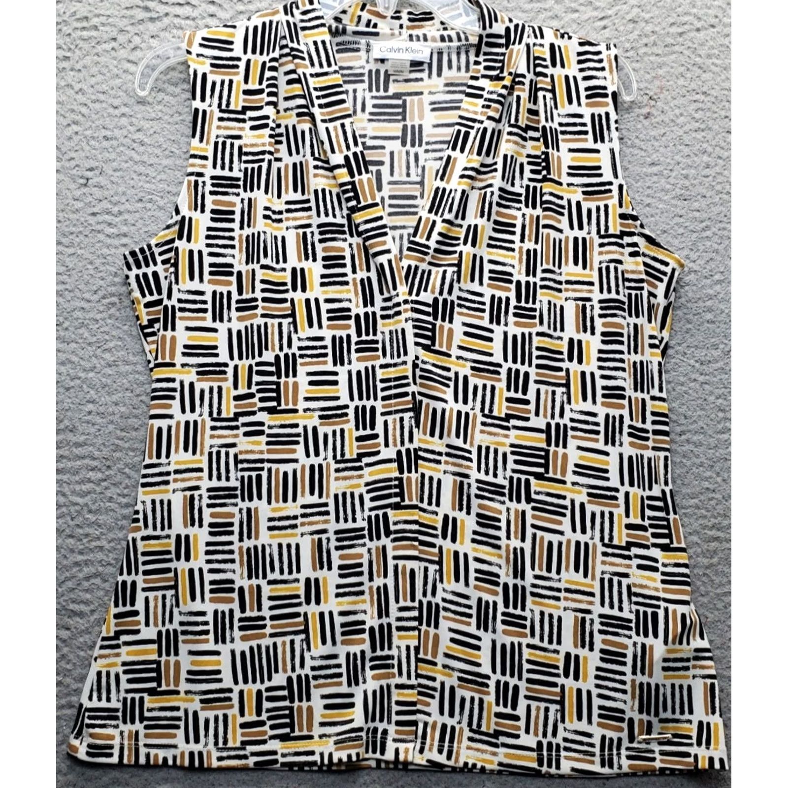 Calvin Klein Calvin Klein Blouse Womens M Multicolor Geometric Stretch V-Neck Pullover Shirt Sleeveless Top Size M / US 6-8 / IT 42-44 - 2 Thumbnail