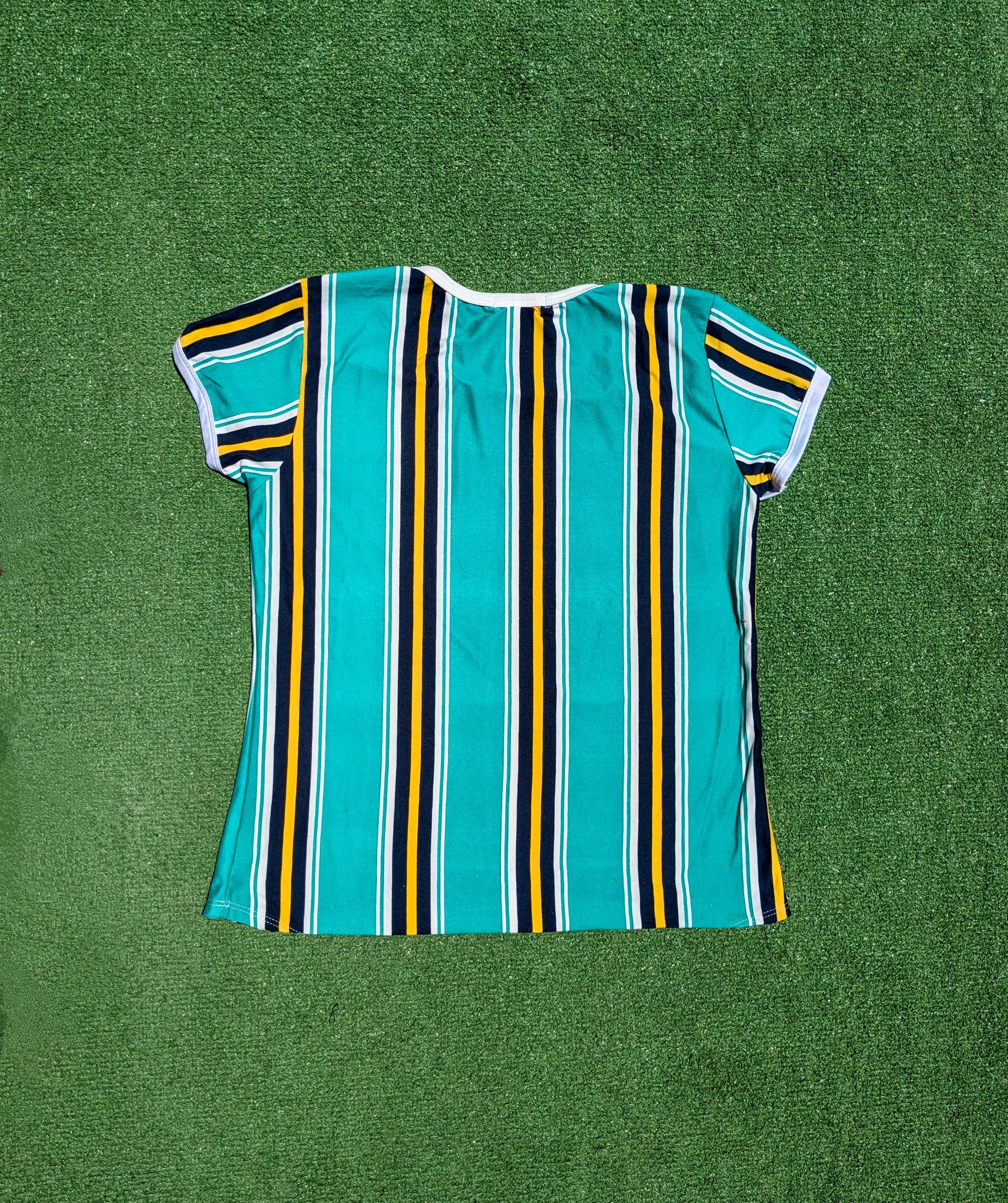 Designer Marci Womens Juniors Green Blue White Yellow Striped Shirt Size XL / US 12-14 / IT 48-50 - 8 Thumbnail