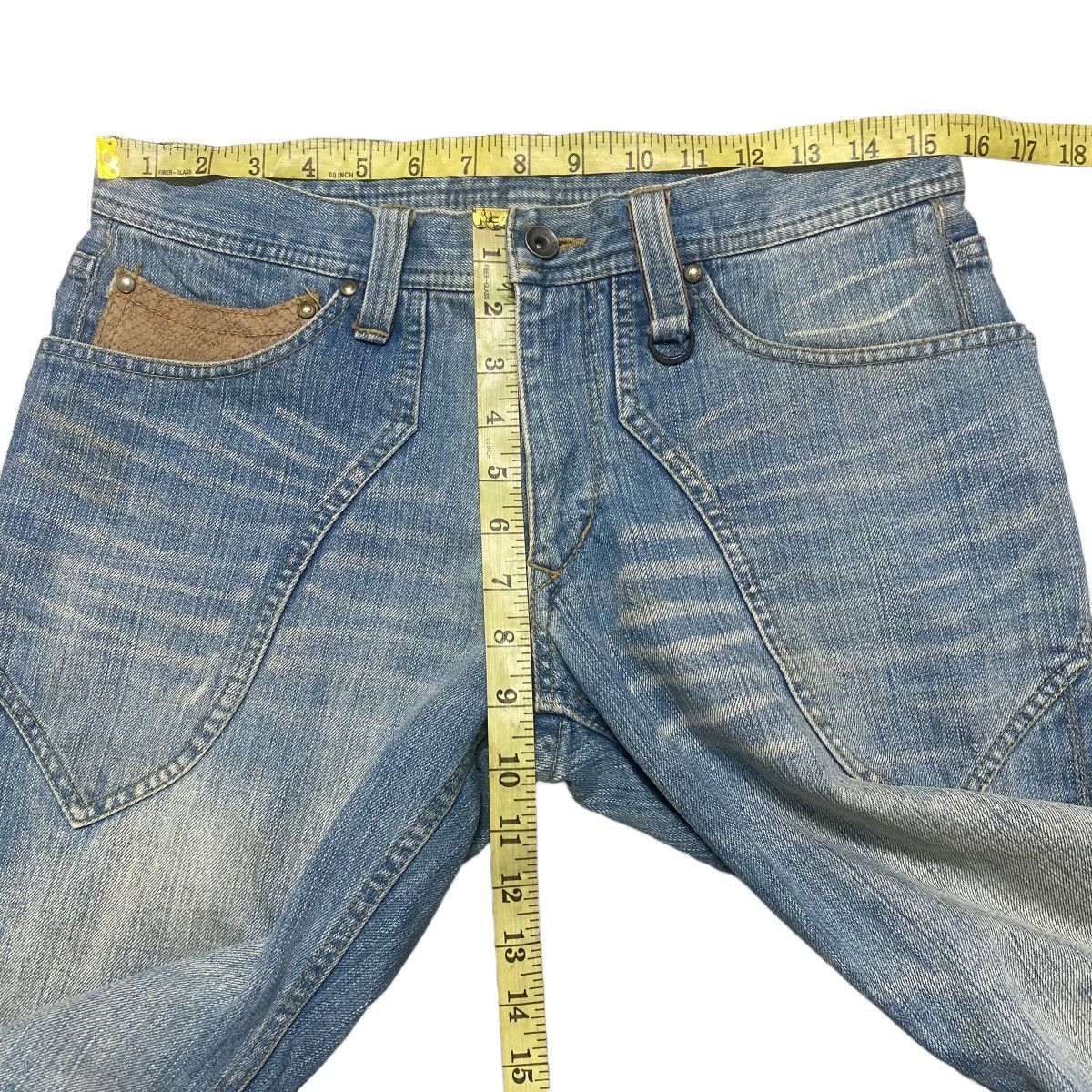 Japanese Brand NCFM Denim Flare Leather Pocket Faded Jeans Size US 30 / EU 46 - 18 Thumbnail