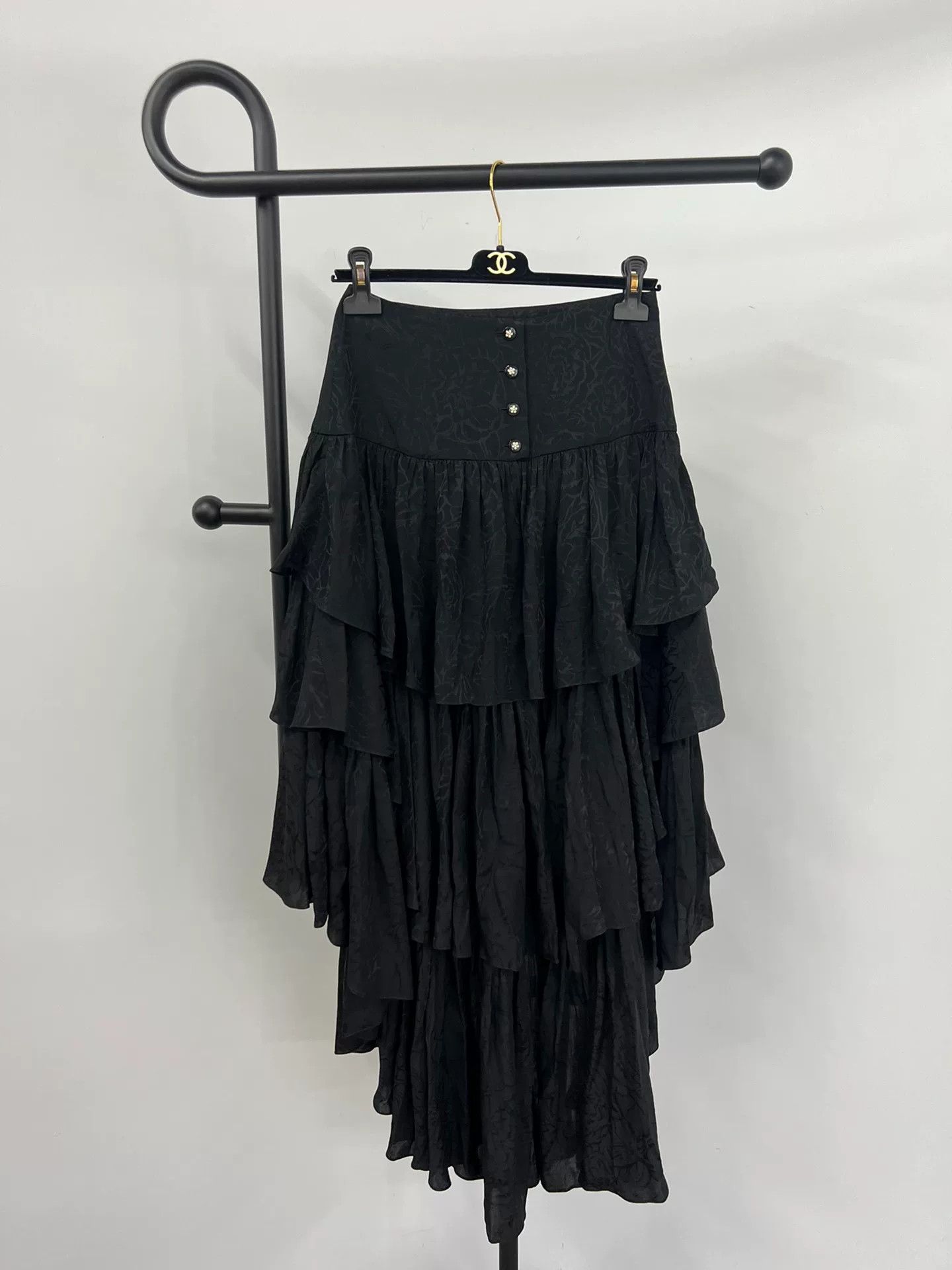 Chanel Chanel Black Silk CC Tiered Skirt Size US 38 / EU 54 - 1 Thumbnail