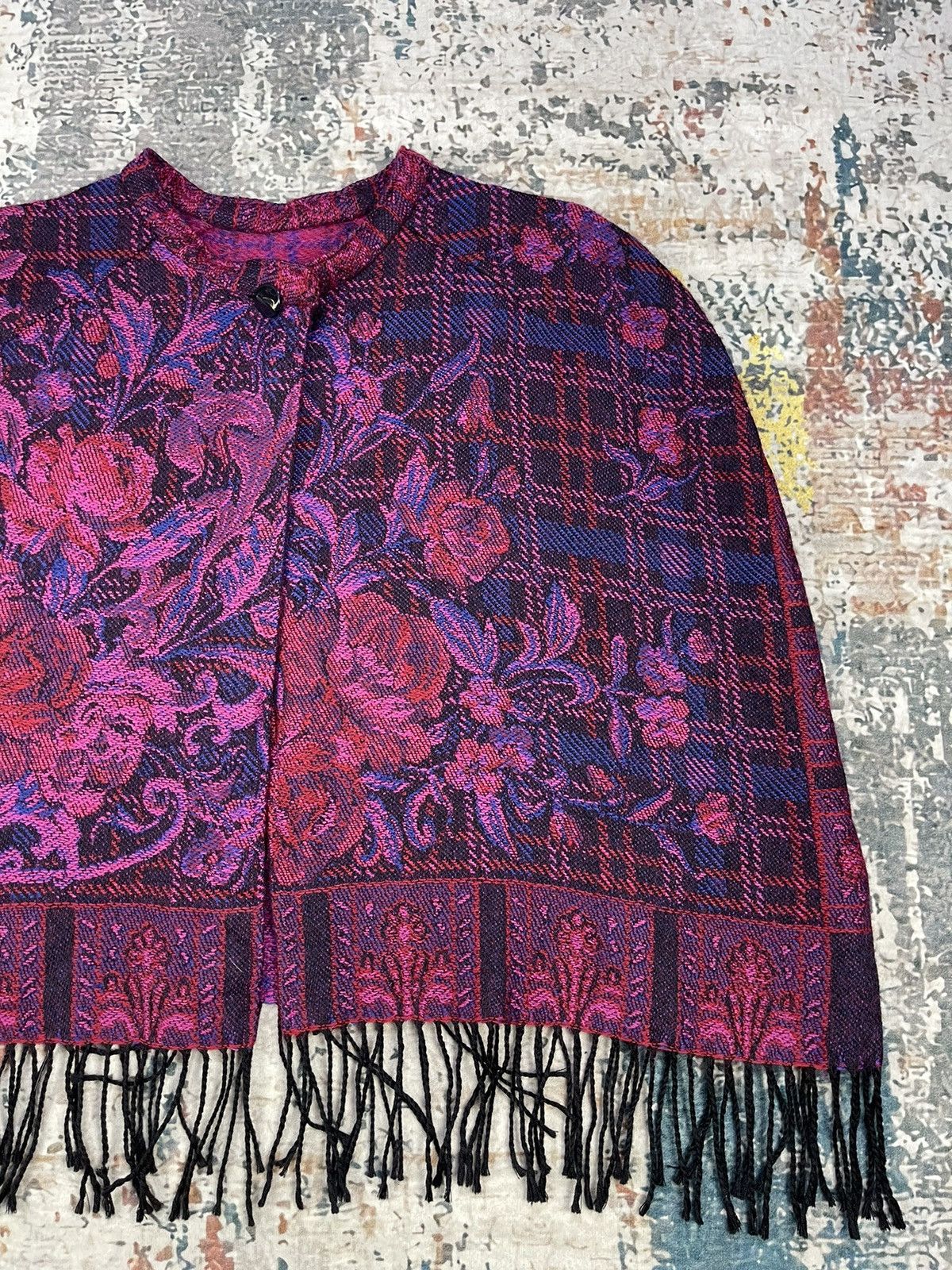 Gianni Valentino Valentino Garavani Checked Floral Frayed Edge Shawl Jacket Size M / US 6-8 / IT 42-44 - 6 Thumbnail