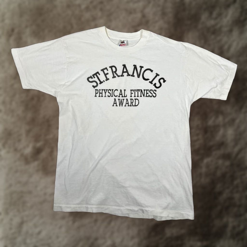 Fruit Of The Loom VINTAGE Fruit of the Loom ST. FRANCIS PHYSICAL FITNESS AWARD Mens XL White Short Sleeve T-Shirt US Made Size US XL / EU 56 / 4 - 1 Thumbnail