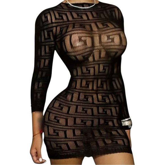Other Women Black Hollow Out Cover Lace Dress Size ONE SIZE - 1 Thumbnail