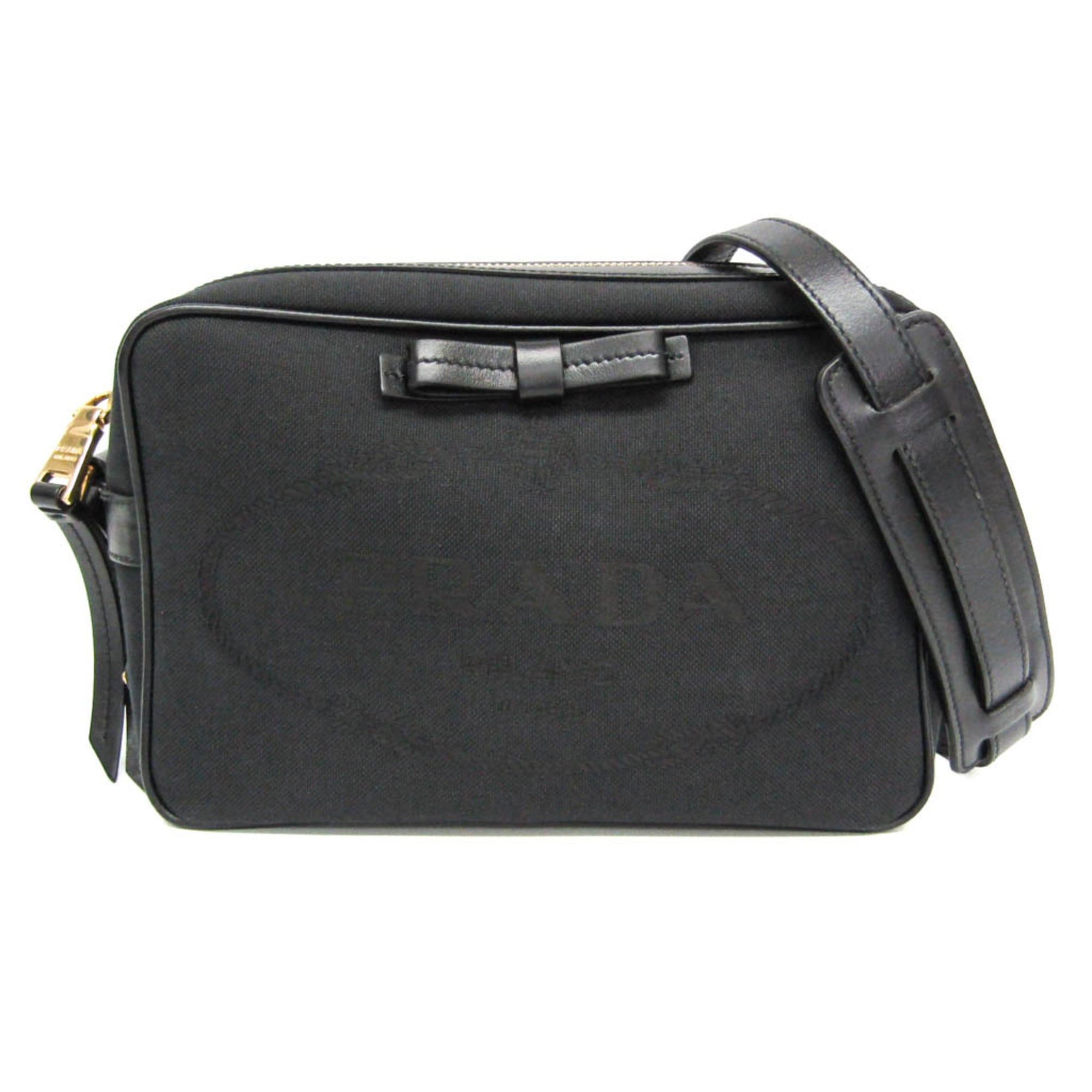 Prada Prada LOGO JACQUARD 1BH089 Women's Jacquard,Leather Shoulder Bag Black Size ONE SIZE - 1 Thumbnail