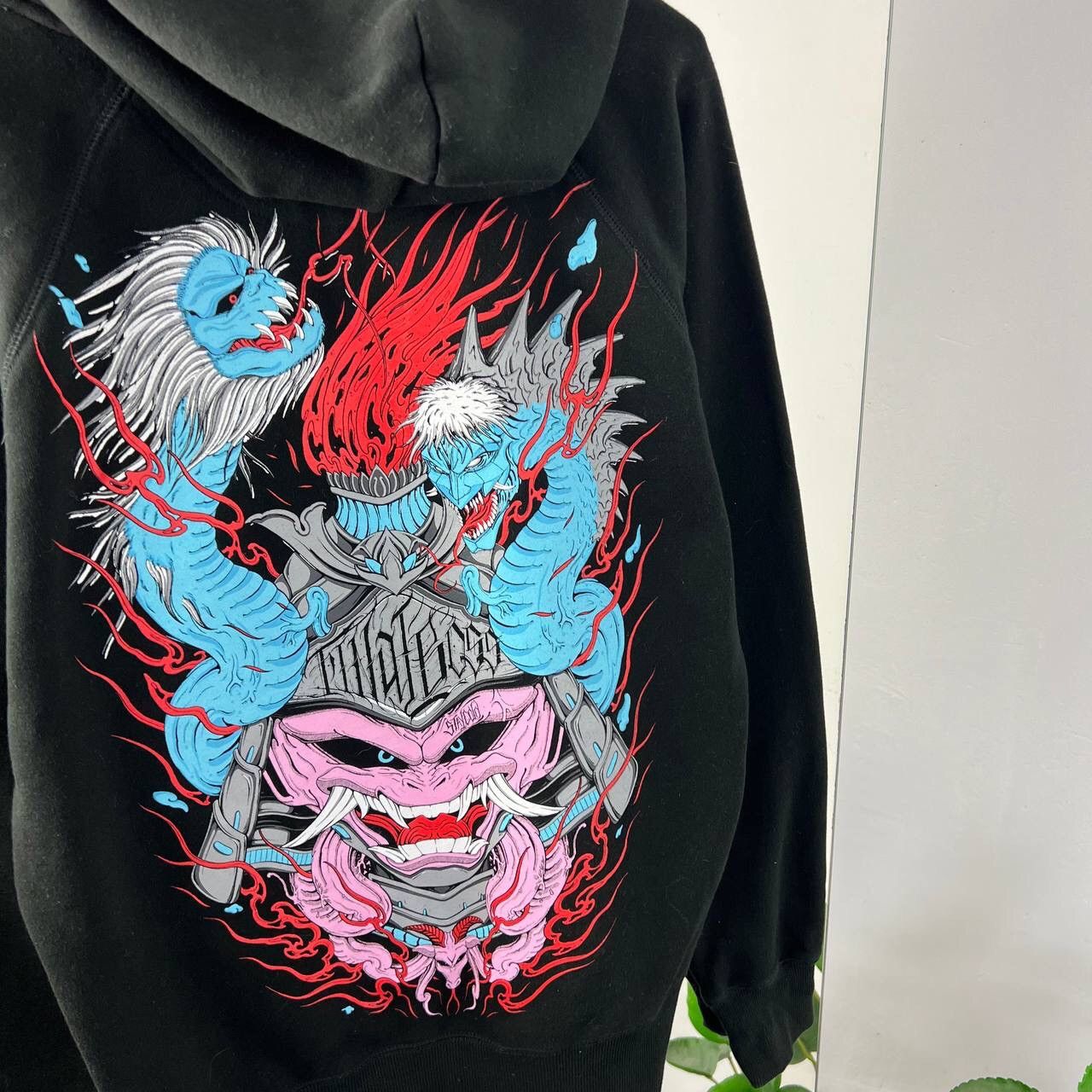 Vintage Japanese Anime Over Print Boxy Fit Hoodie Dragon Y2K Size US L / EU 52-54 / 3 - 3 Thumbnail
