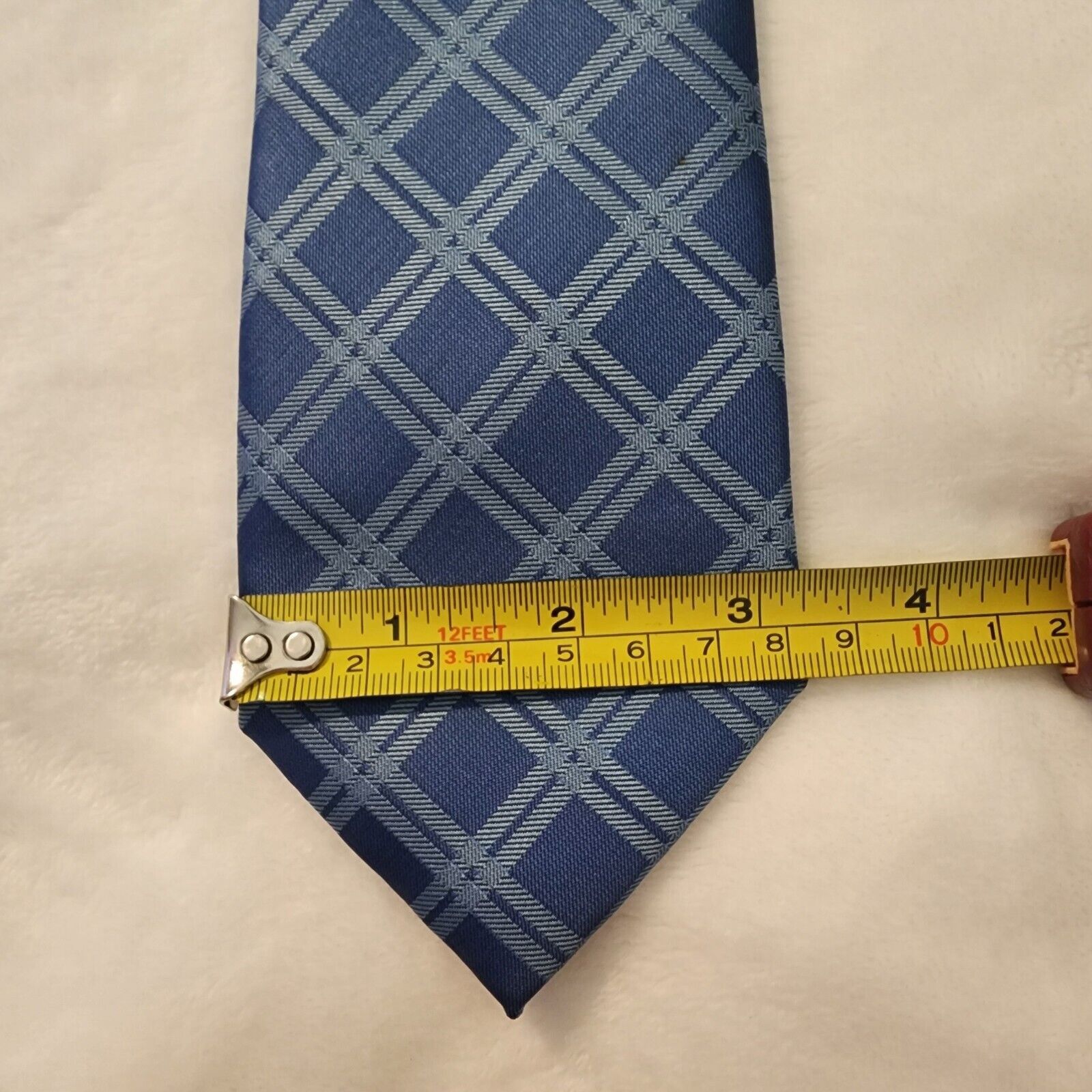Lands' End Blue Tie with Geometric Check Stripe Standard Size Classic Size ONE SIZE - 3 Thumbnail