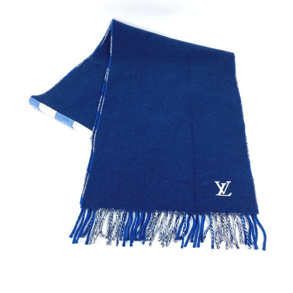 Louis Vuitton Louis Vuitton M76588 Shallp Monogram Check Block (Lump Of Something) Fringe Scarf Wool Women Blue Size ONE SIZE - 1 Thumbnail