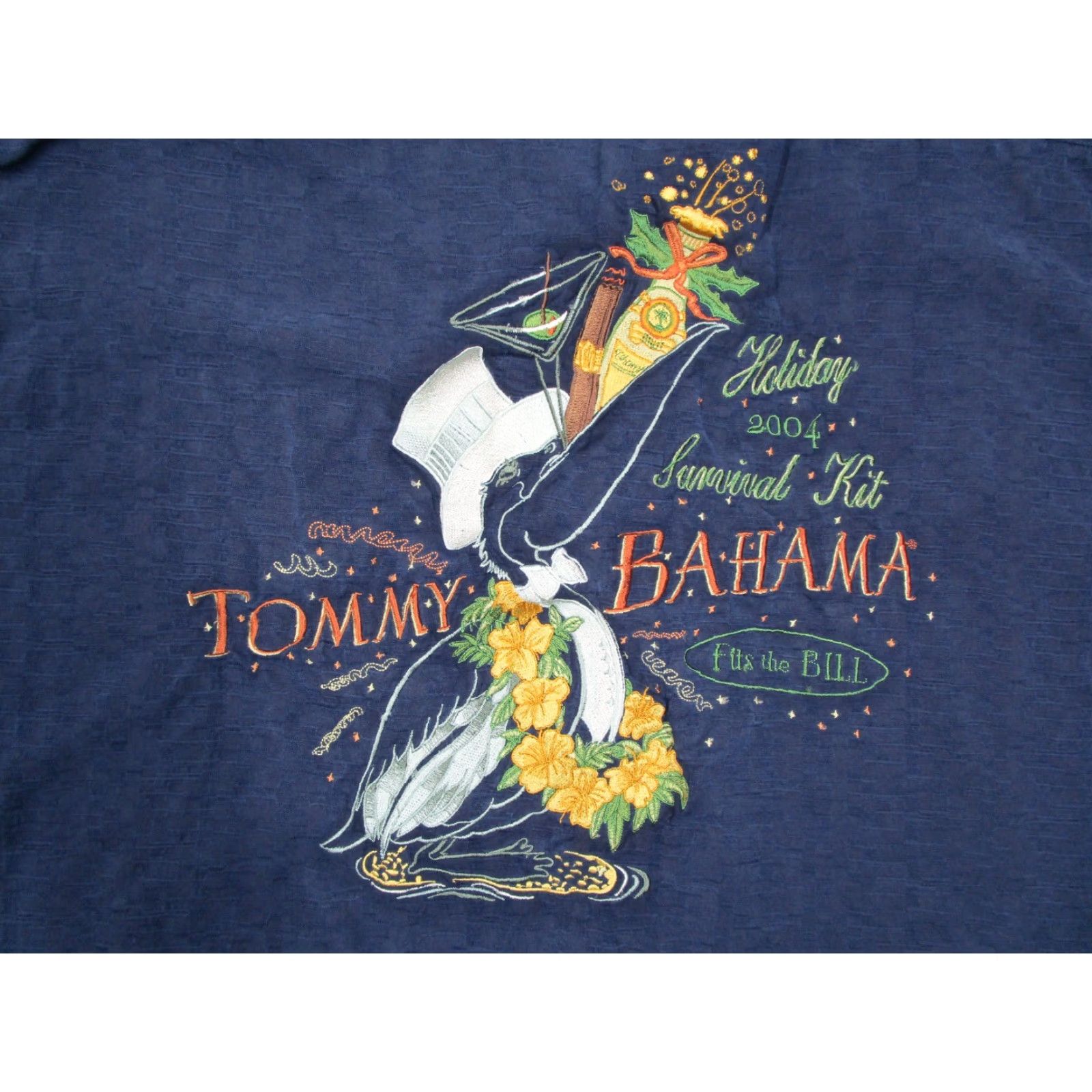Tommy Bahama VINTAGE Tommy Bahama Shirt Mens Large Blue Button-Up Silk Camp Hawaiian 2004 Holiday Design Embroidered Back Holiday Survival Kit Christmas Seasonal Size US L / EU 52-54 / 3 - 2 Thumbnail