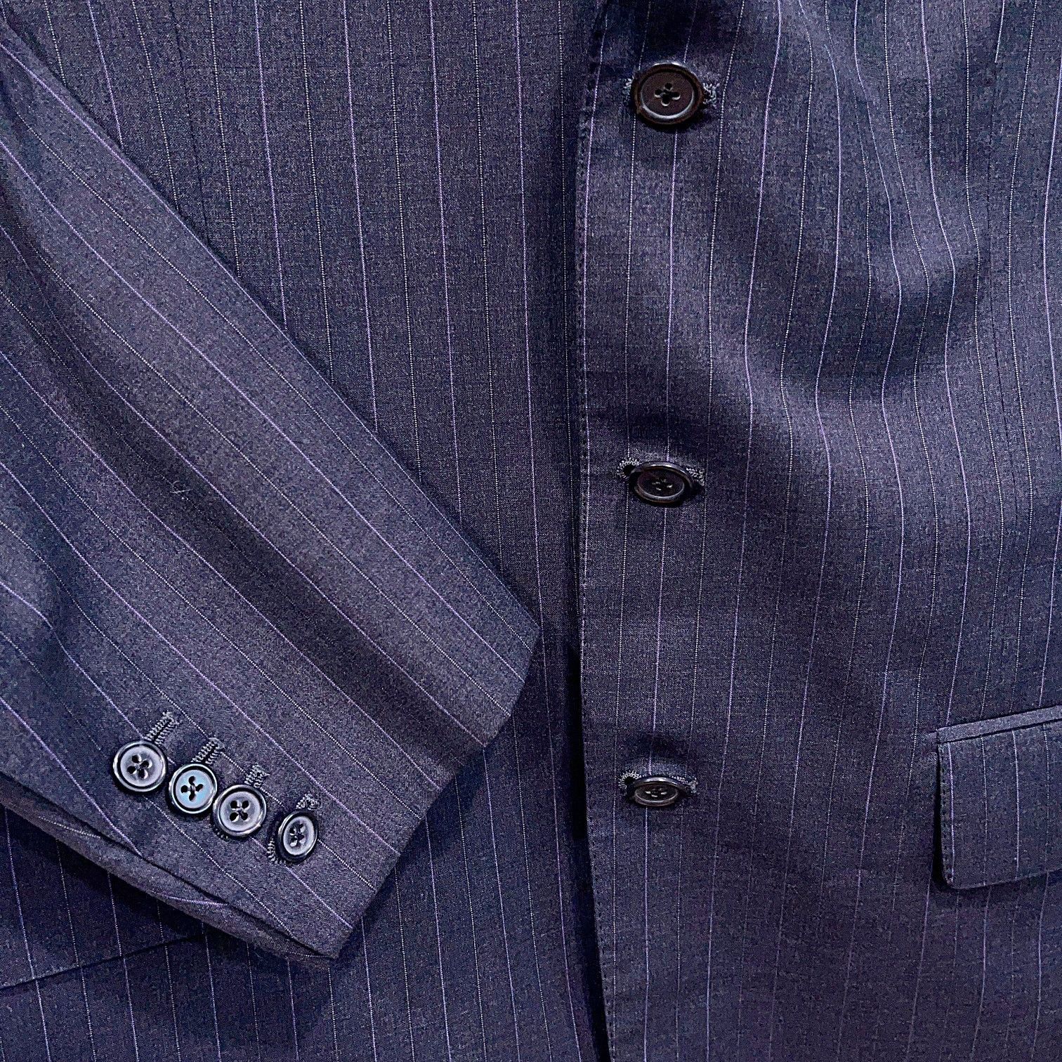 Southwick Southwick Bespoke Striped 3 Button Suit Gray Wool 44R 36x31 Size 44R - 4 Thumbnail