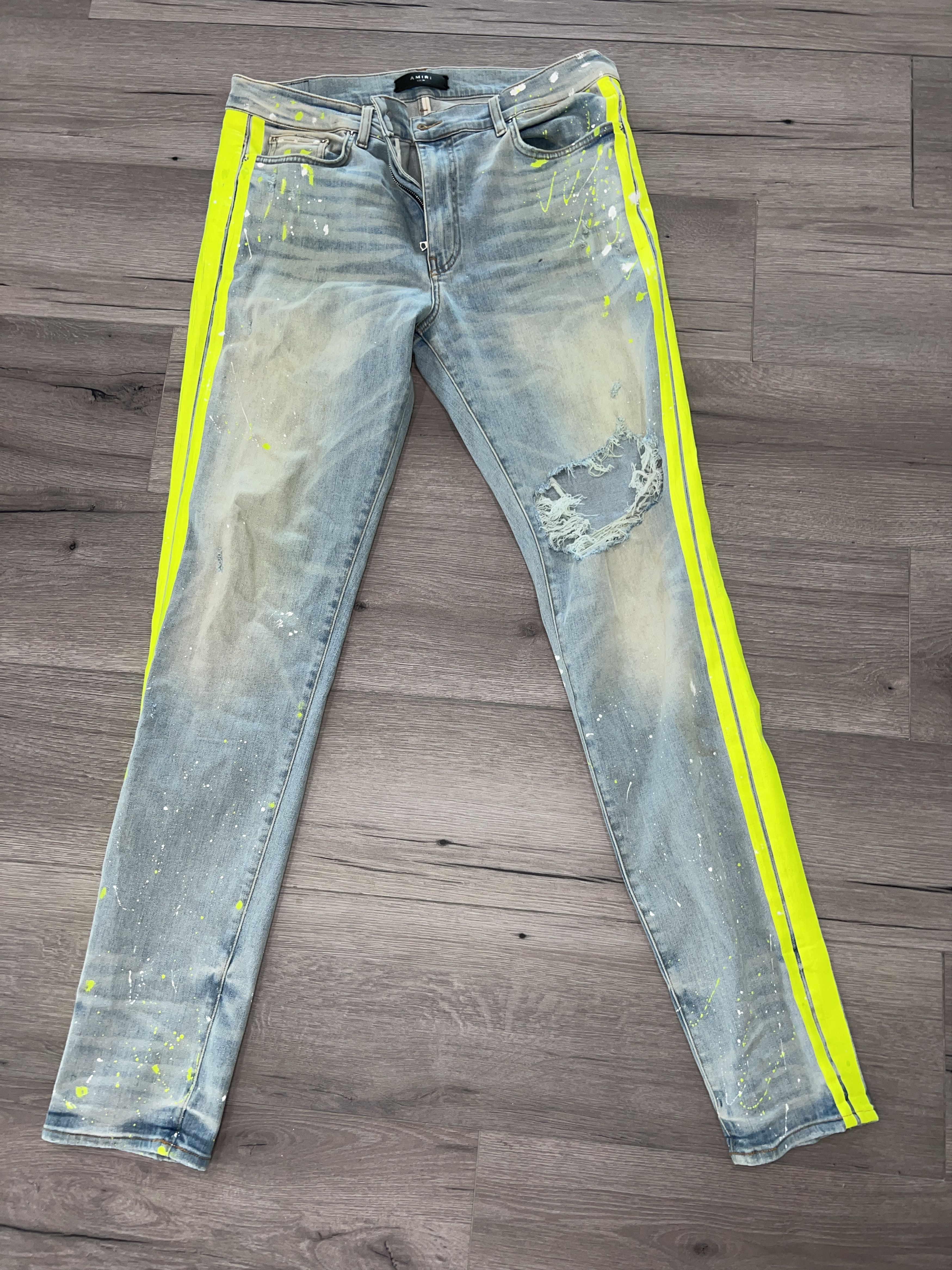 Amiri Broken Painter Distressed Track Denim Neon Size US 38 / EU 54 - 1 Thumbnail