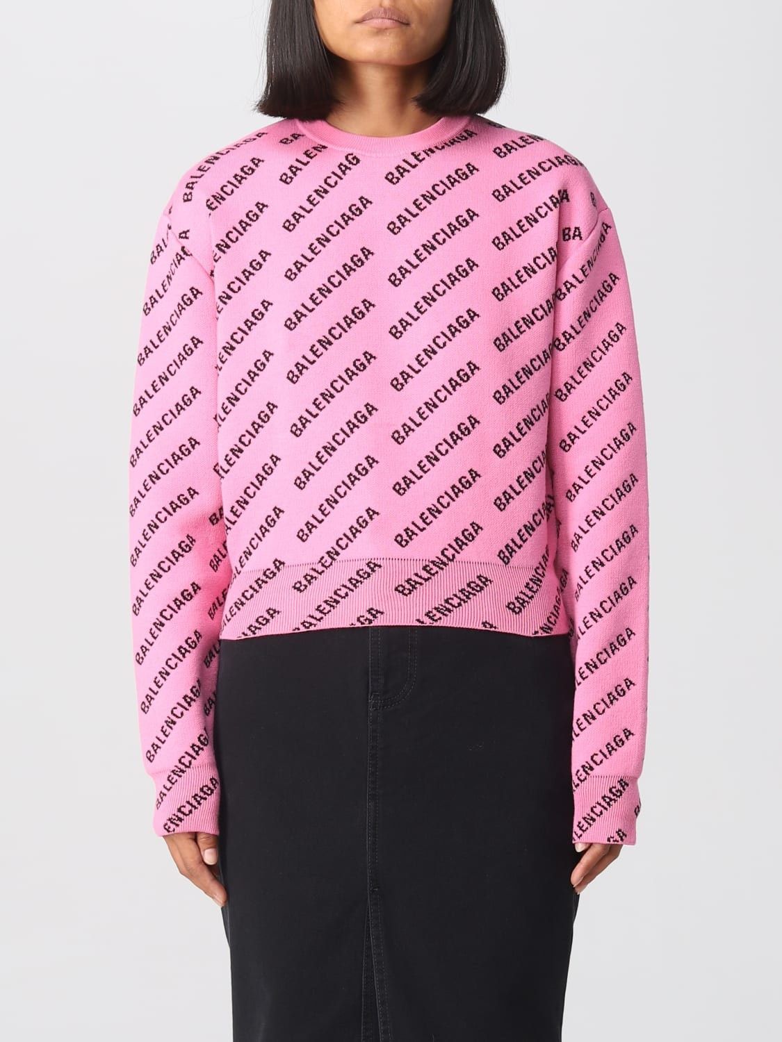 Balenciaga o1y0625 Logo Crewneck Sweater in Pink/Black Size M / US 6-8 / IT 42-44 - 1 Thumbnail