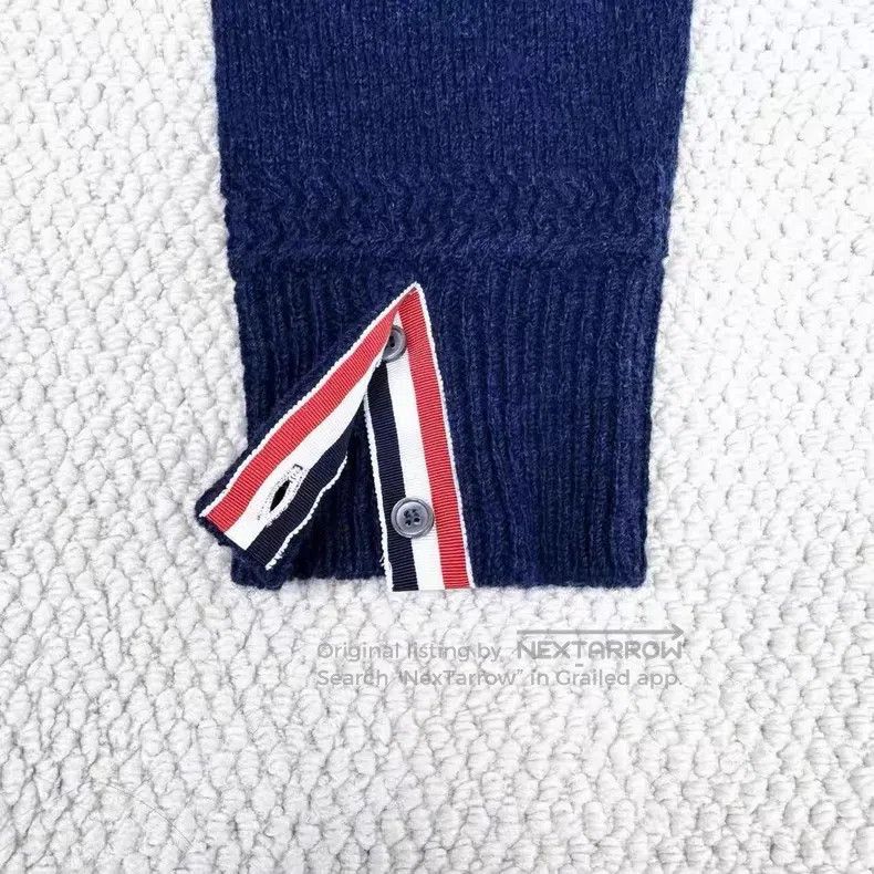 Thom Browne Thom Browne Navy Blue Ribbed Trim Striped Knit Sweater Size US XL / EU 56 / 4 - 5 Thumbnail