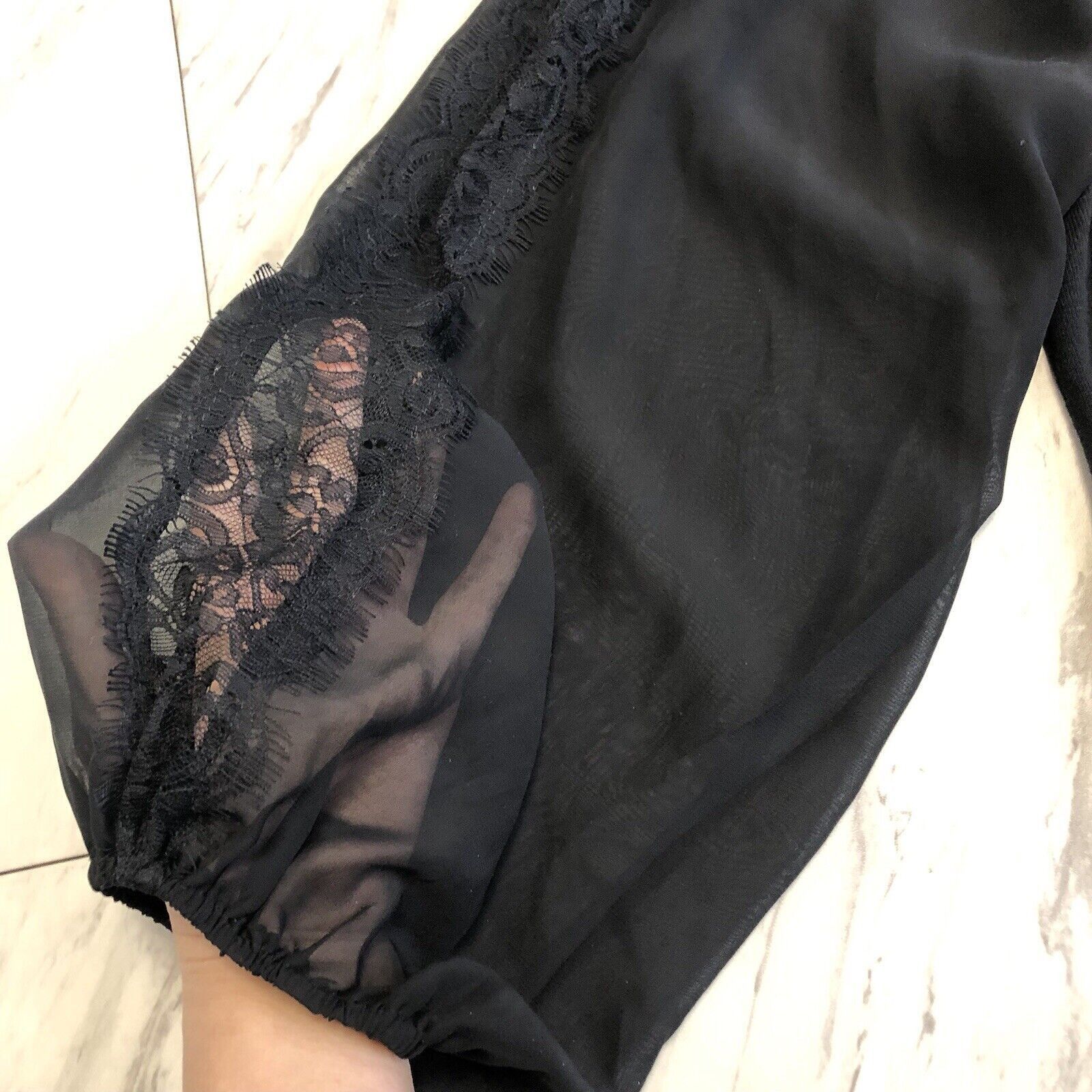 Alfani Alfani Womens Black Lace Sheer Sleeves Top 3X Scoop Neck Size 3XL / US 20-22 - 3 Thumbnail