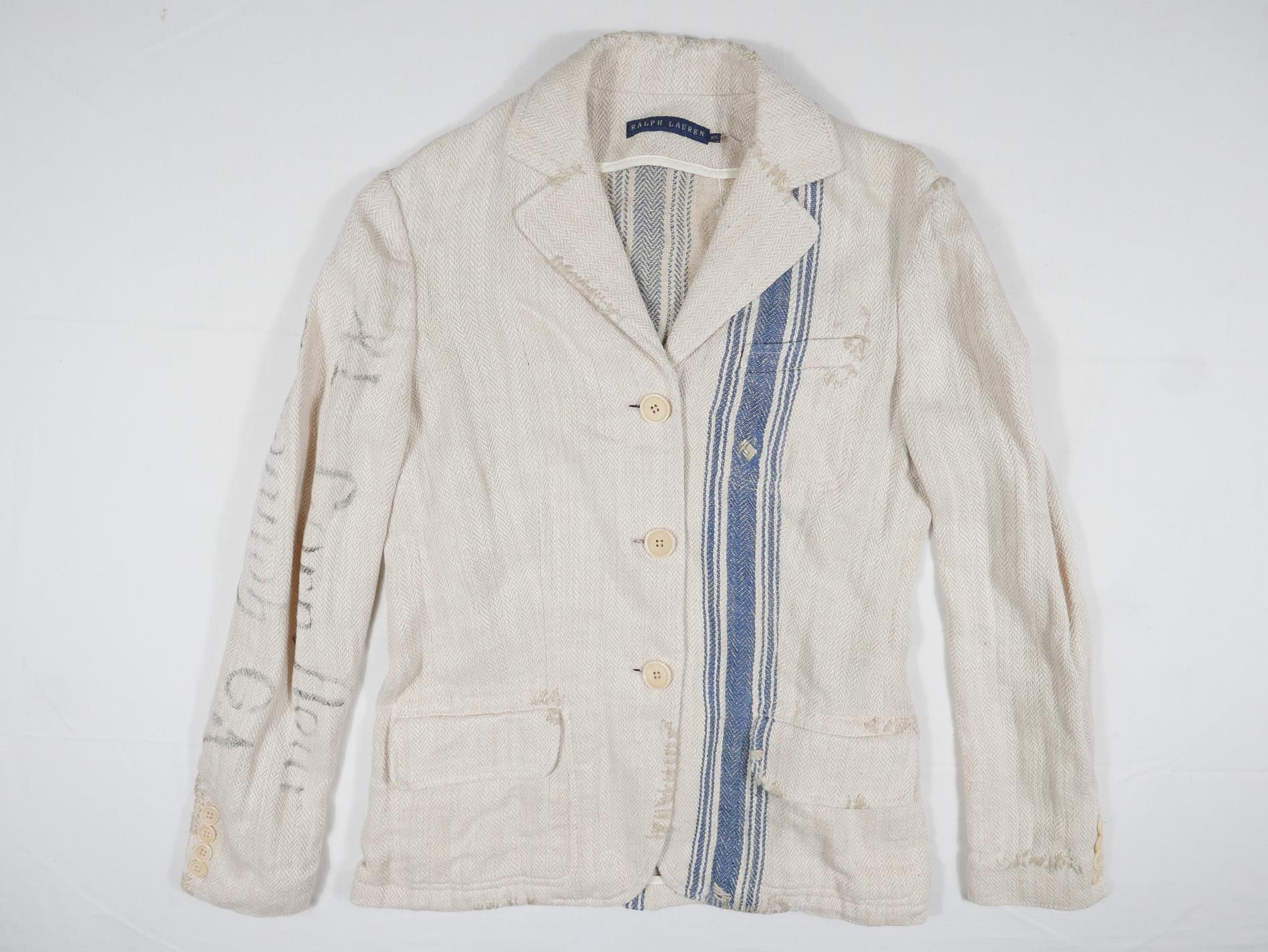 image of Ralph Lauren Blue Label Ralph Laurent Blue Label Blazer Jacket Herringbone Linen Xs in Ivory, Women