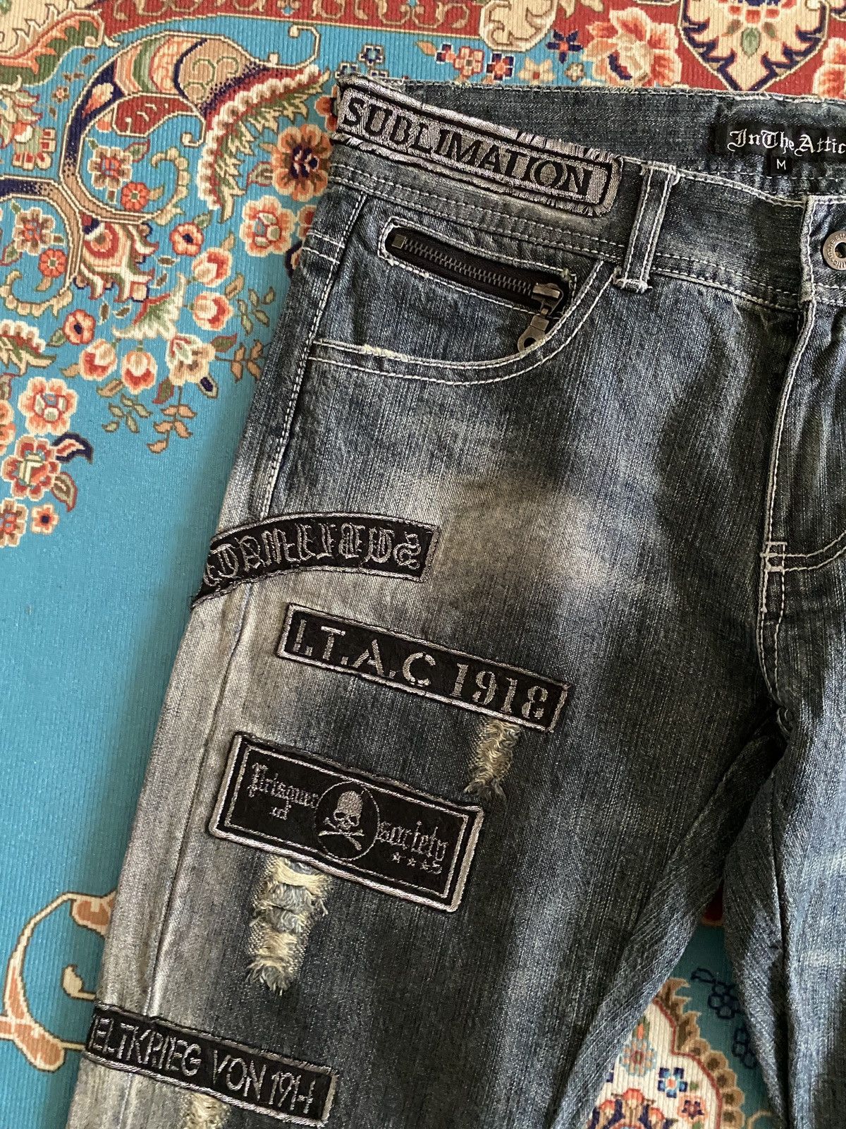 In The Attic In The Attic Japan Sublimation Patchwork Punk Denim Size US 31 - 7 Thumbnail