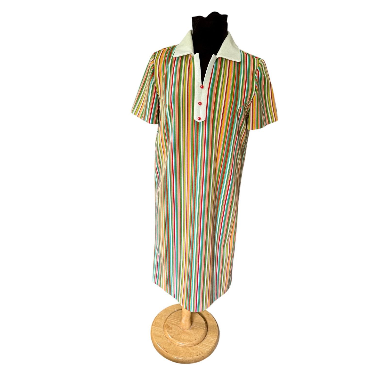 Vintage Vintage 70s Rainbow Striped Whimsy Shift Dress Small Med Size M / US 6-8 / IT 42-44 - 1 Thumbnail