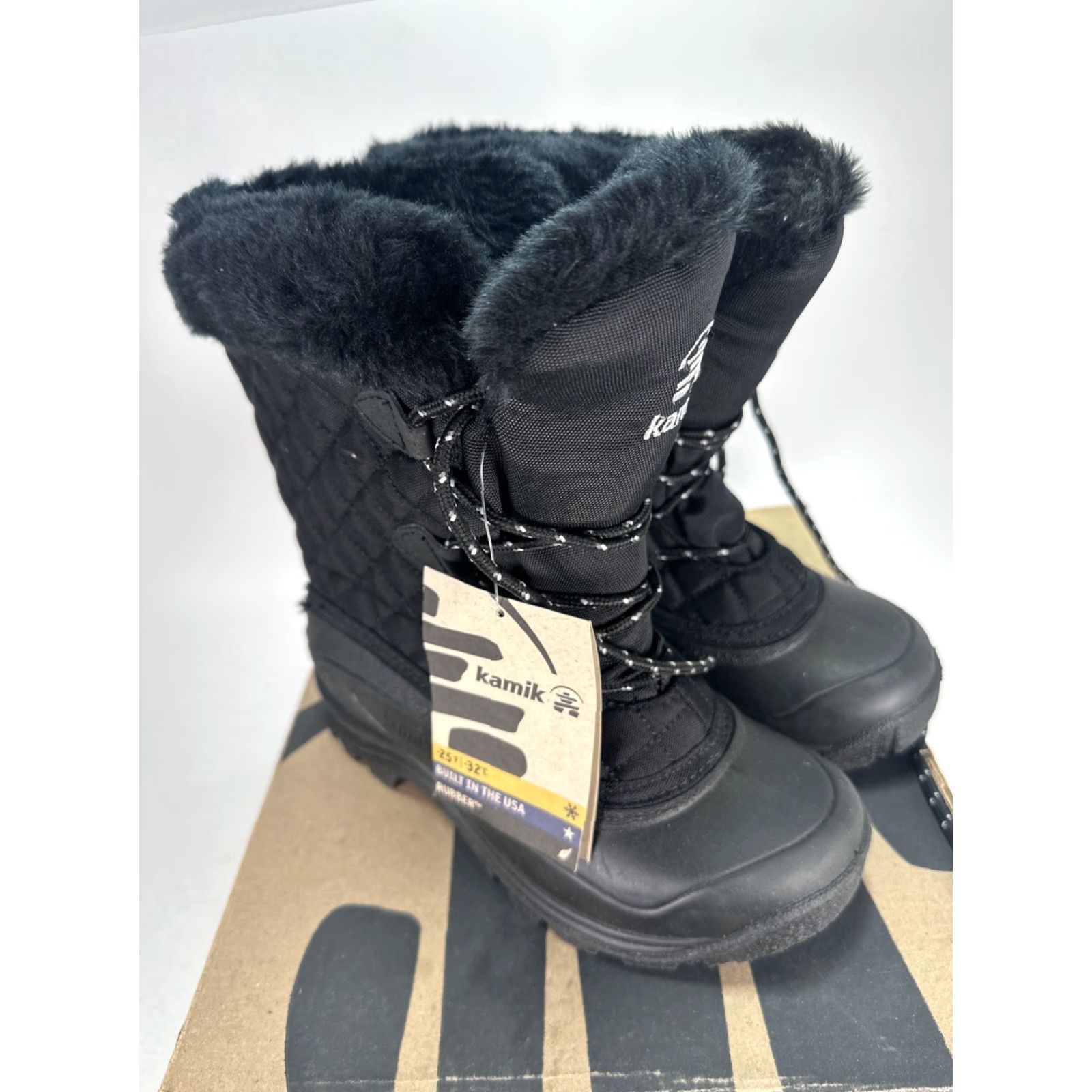 Vintage Kamik Mountsnow Boots Women Size 6 Black Charcoal Faux Fur USA NEW In Box Size US 6 / IT 36 - 2 Thumbnail