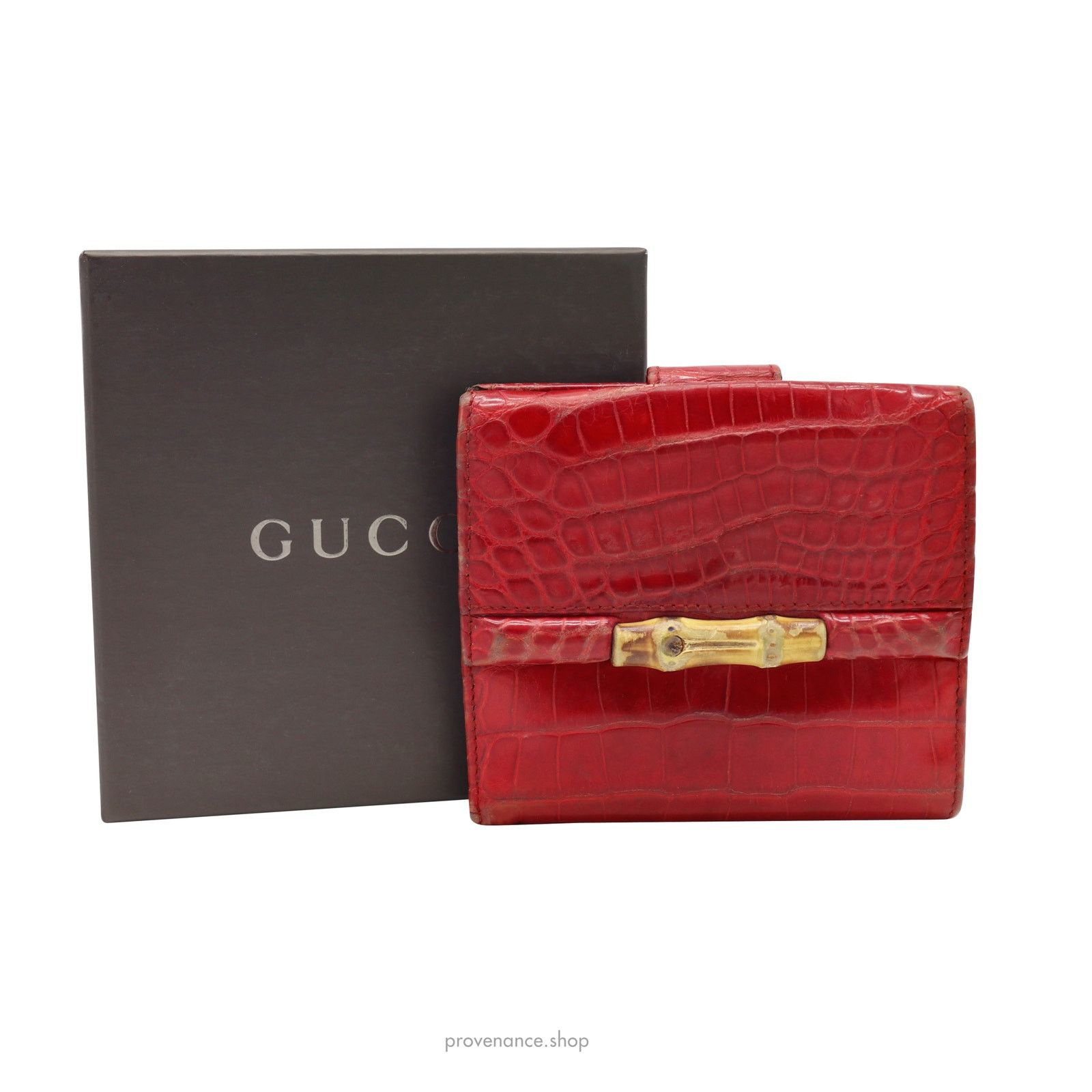 Gucci 🔴 Gucci Bamboo Trifold Wallet - Red Crocodile Leather Size ONE SIZE - 1 Thumbnail