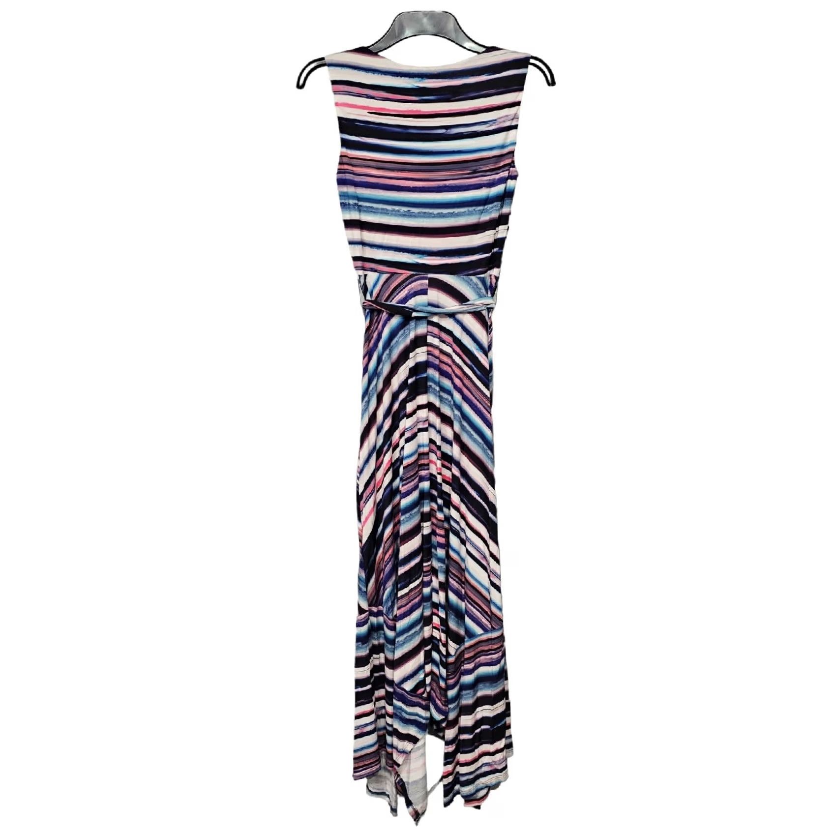 Vintage Phase Eight Womens Dress Maxi Sleeveless Purple Stripe Tie Belt Round Neck 8 UK Multicoloured Jersey Long Dress to Impress Size M / US 6-8 / IT 42-44 - 2 Thumbnail