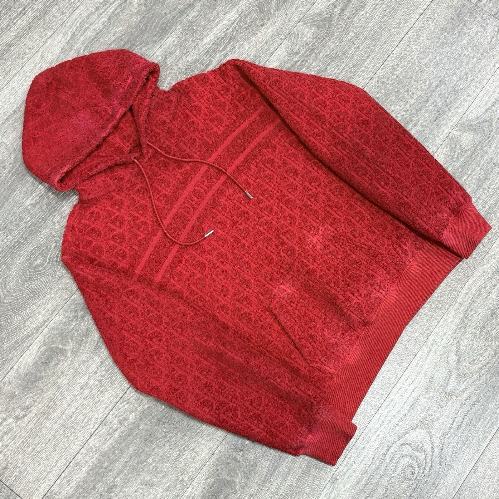 Dior Size Medium - Dior Terry Cotton Towel Hoodie ' Red ' Size US M / EU 48-50 / 2 - 2 Thumbnail