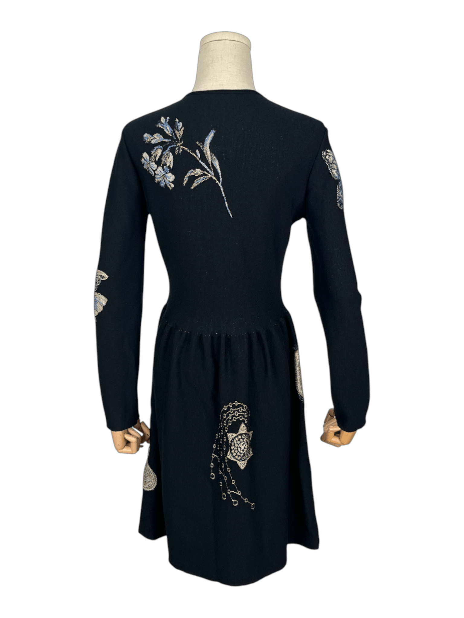 Alexander McQueen Black Long Sleeves Dress With Embroidery Size XS / US 0-2 / IT 36-38 - 2 Thumbnail