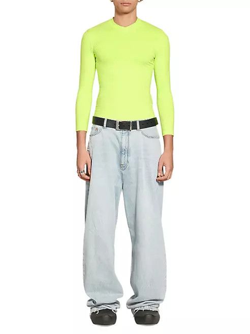 oc11z0124 Balenciaga Tab Fitted V-Neck Long Sleeve T-Shirt