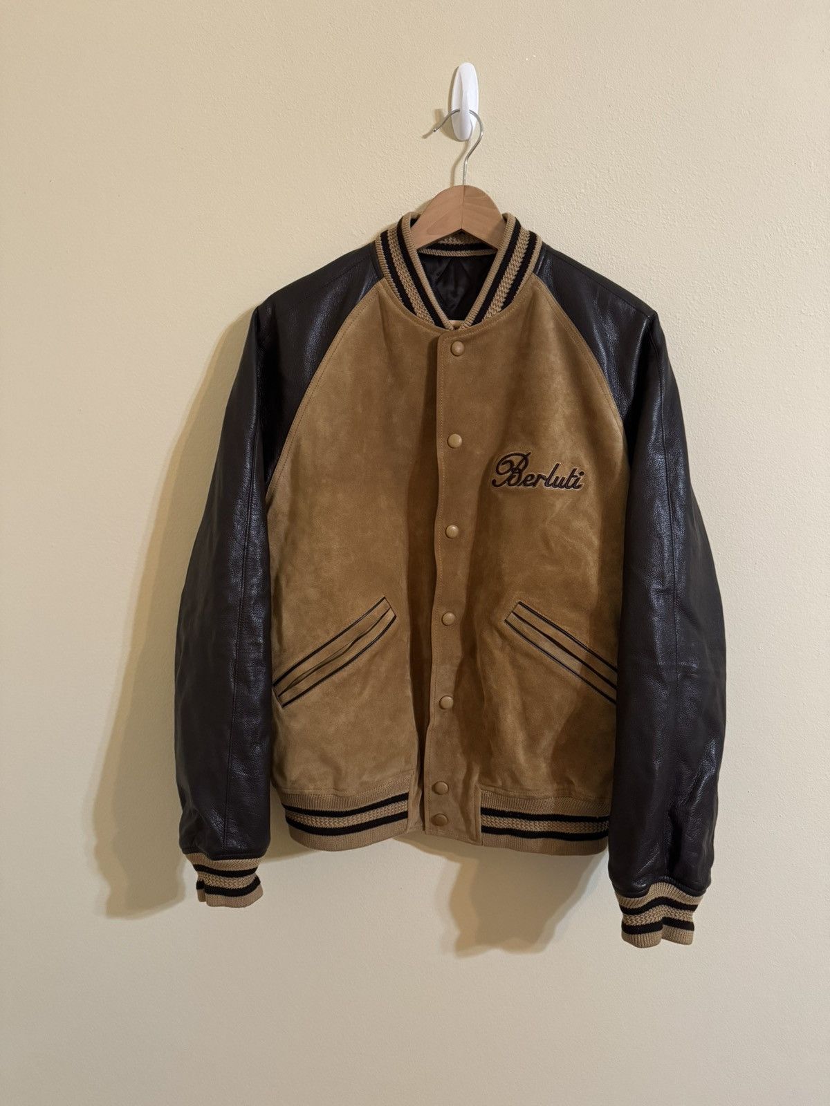 Berluti Berluti Suede Leather Varsity Jacket Natural R48 Size US S / EU 44-46 / 1 - 1 Thumbnail
