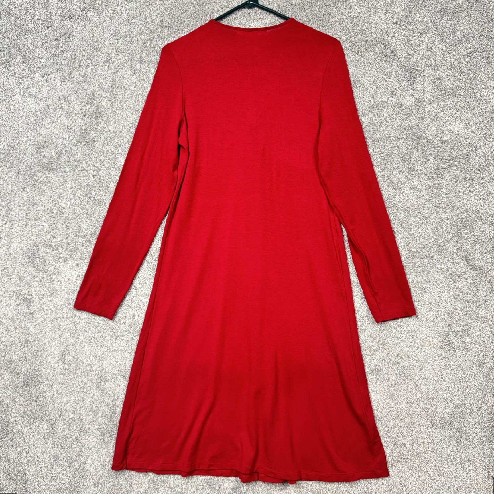 Vintage VINTAGE TM style.... Dress M Red Midi V-Neck Empire Waist Trapeze Swing Long Sleeve Solid Jersey Knit Women Vintage 90s? Size M / US 6-8 / IT 42-44 - 7 Thumbnail