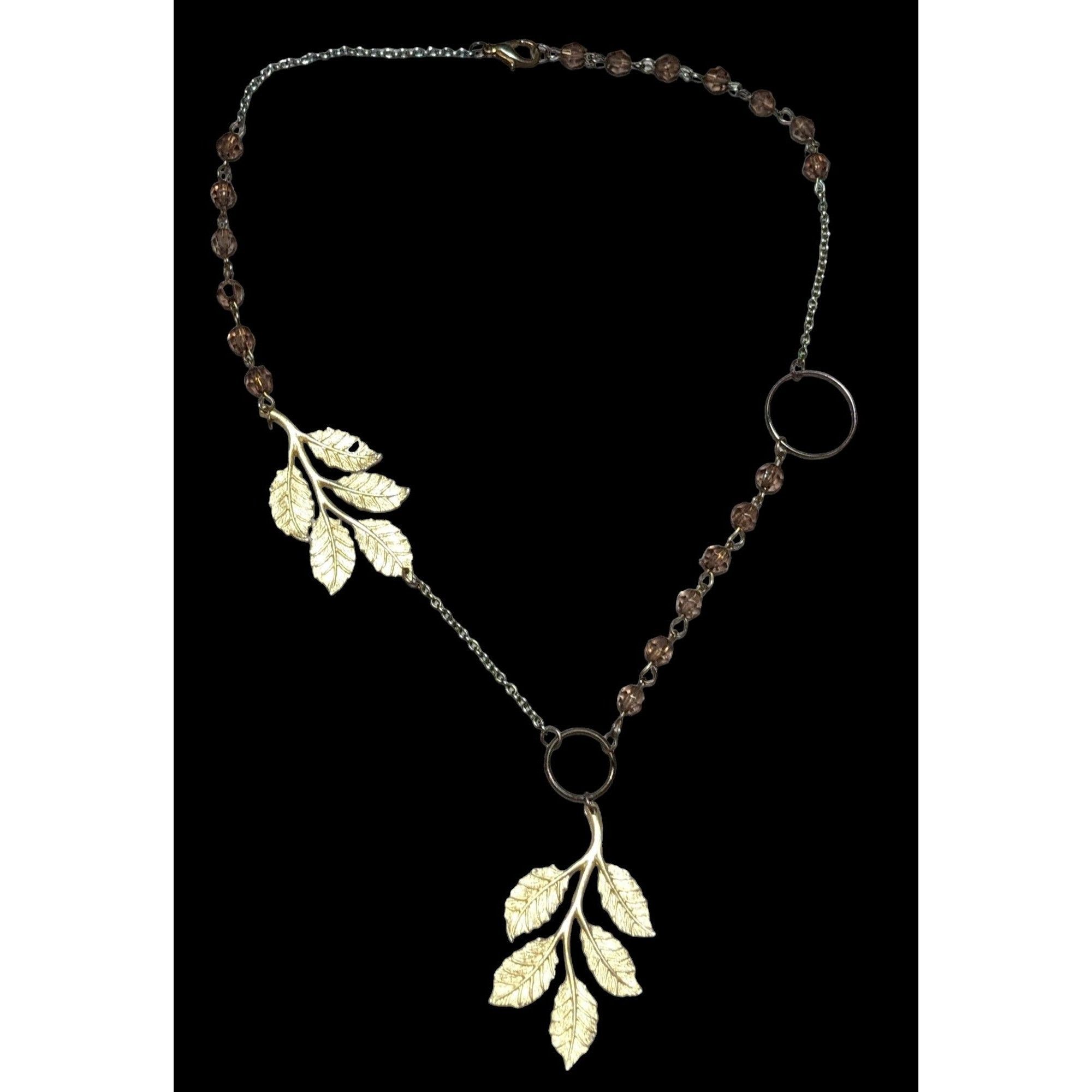 Other Asymmetrical Gold Beaded Leaf Necklace Size ONE SIZE - 1 Thumbnail